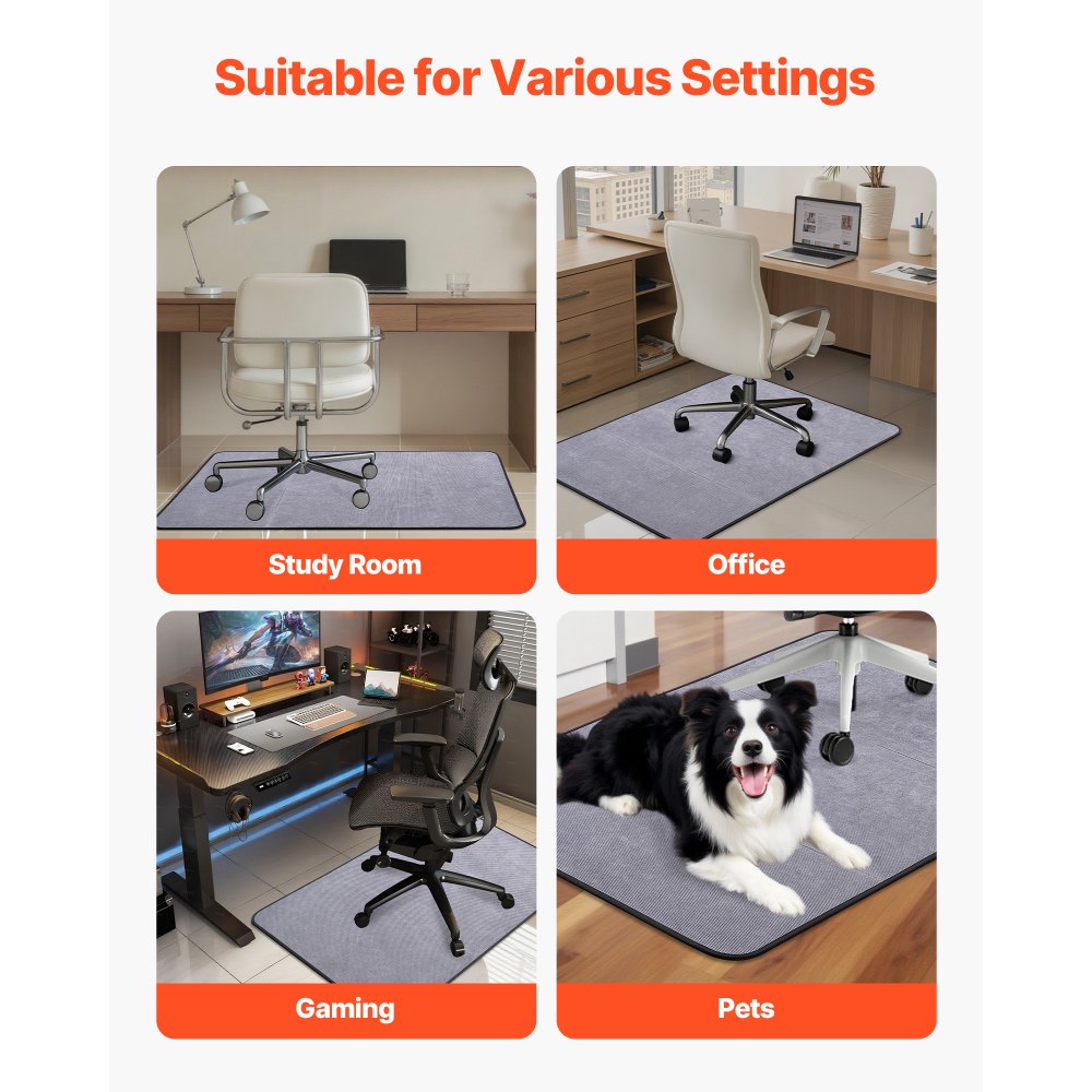 VEVOR Chair Mat, 915 x 1225 mm Office Chair Mat for Hard Floors, Floor Protector for Rolling Chairs, Corduroy Surface, Non-Slip & Easy to Clean, Smooth Glide Under Desk Rug for Home Office (Grey)