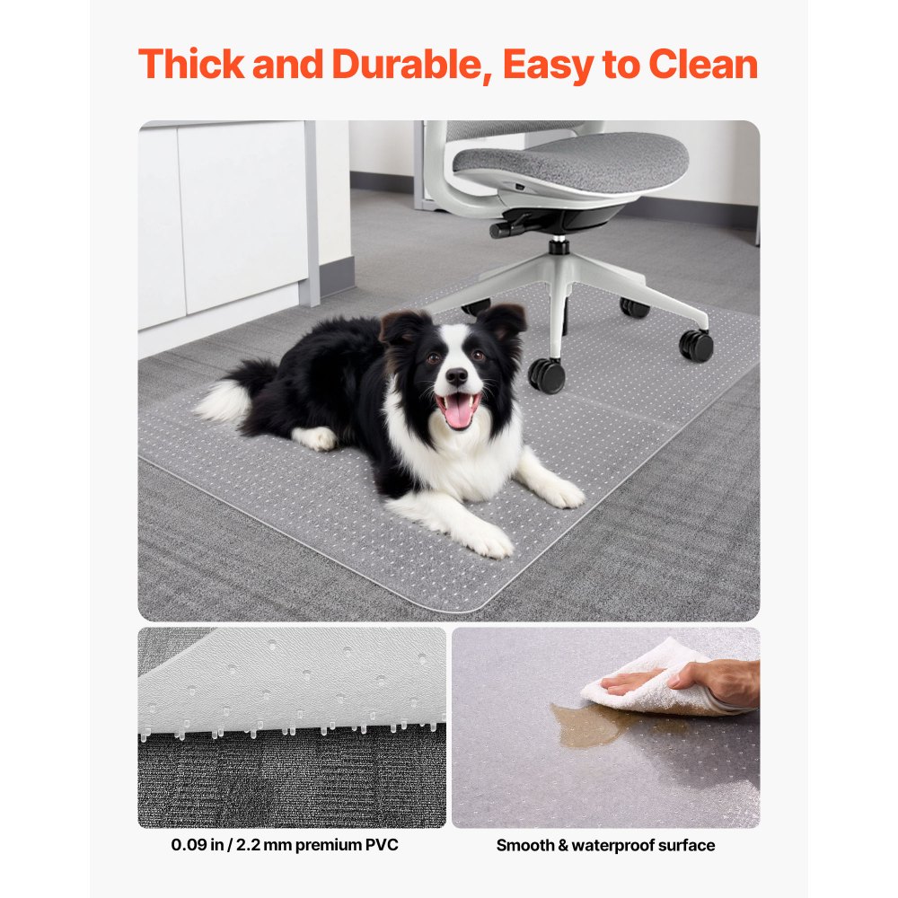 VEVOR Alfombra Protectora para Suelos Alfombrados 1219,2 x 914,4 mm Rectangular Alfombrillas de PVC para Silla de Oficina Antideslizante Fácil de Limpiar Deslizamiento Suave para Hogar, Transparente