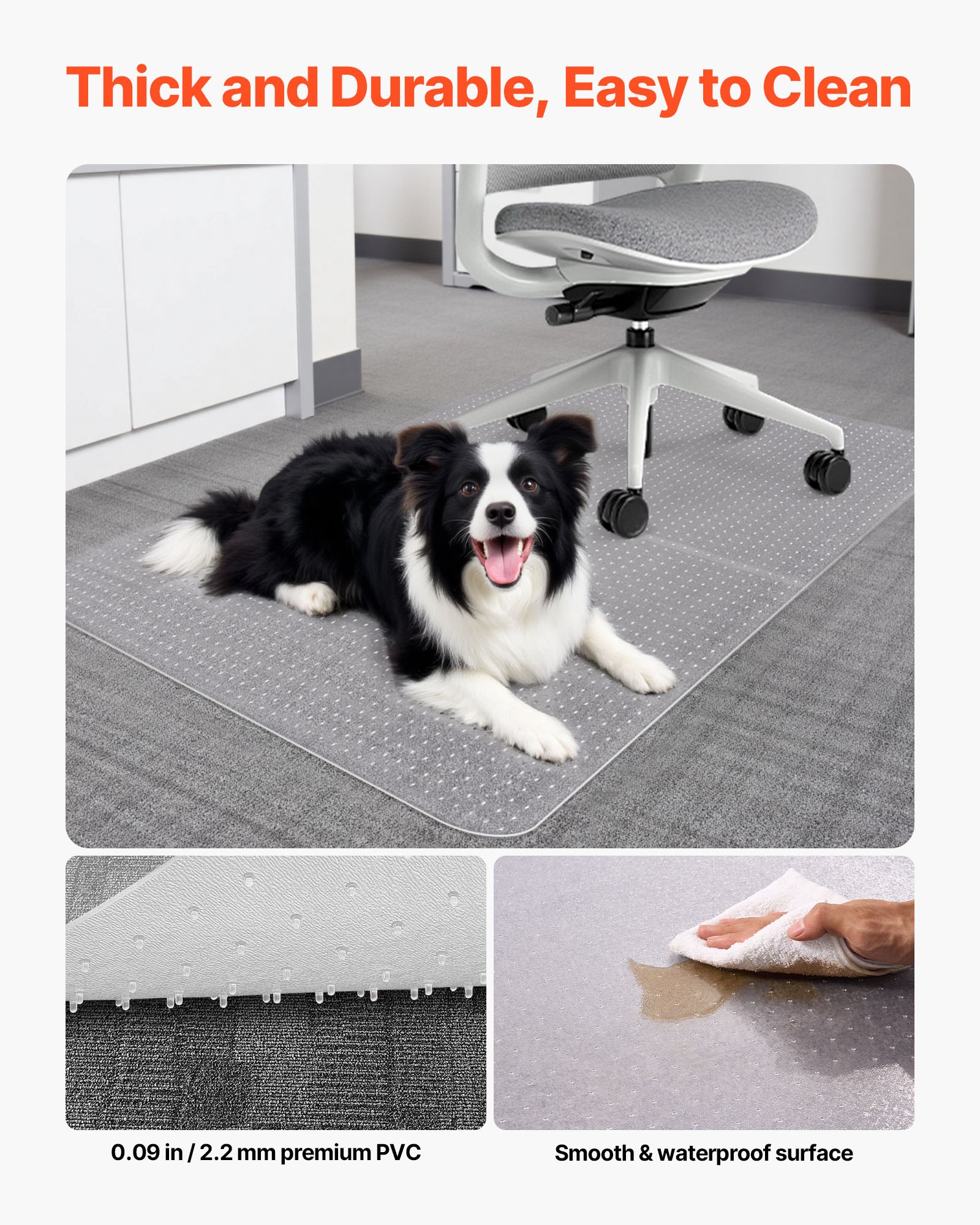VEVOR Alfombra Protectora para Suelos Alfombrados 1219,2 x 914,4 mm Rectangular Alfombrillas de PVC para Silla de Oficina Antideslizante Fácil de Limpiar Deslizamiento Suave para Hogar, Transparente