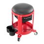 VEVOR Taburete Mecánico con Ruedas Carga de 136 kg Asiento de Garaje con Bandeja para Herramientas y 2 Cajones Asiento Acolchado Altura Fija para Garaje, Taller, Reparación de Autos, Rojo y Negro