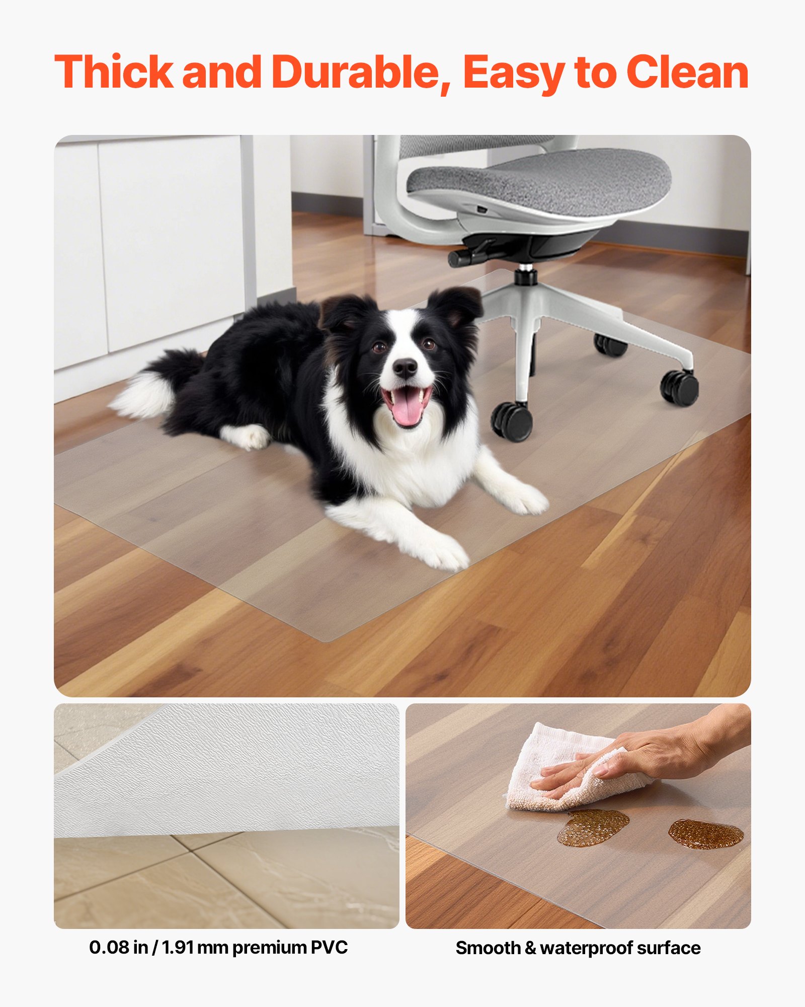 VEVOR Alfombra Protectora para Suelos Duros 1219,2 x 762 mm Rectangular Alfombrillas de PVC para Silla de Oficina Antideslizante Fácil de Limpiar Deslizamiento Suave para Hogar, Oficina, Transparente