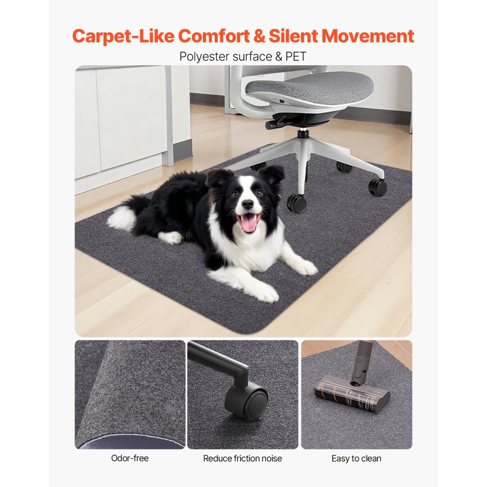 VEVOR Alfombra Protectora para Suelos Duros 1397 x 889 mm Alfombrillas para Silla de Oficina Superficie de poliéster Antideslizante Fácil de Limpiar Deslizamiento Suave para Hogar, Oficina, Gris