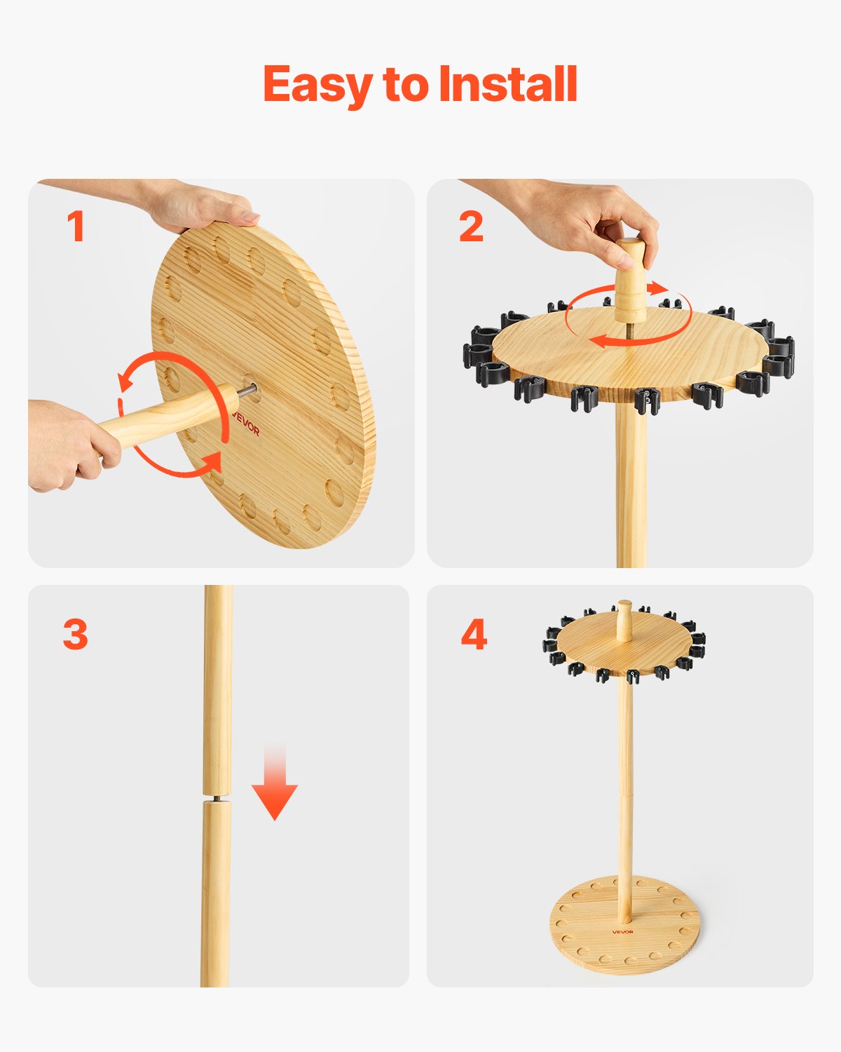 VEVOR Soporte para Cañas de Pescar(16 Unidades), Soporte Redondo de Madera para Organizar y Almacenar Cañas en el Garaje, para Ahorrar Espacio, Ideal para Carretes y Accesorios, 330 x 770 mm