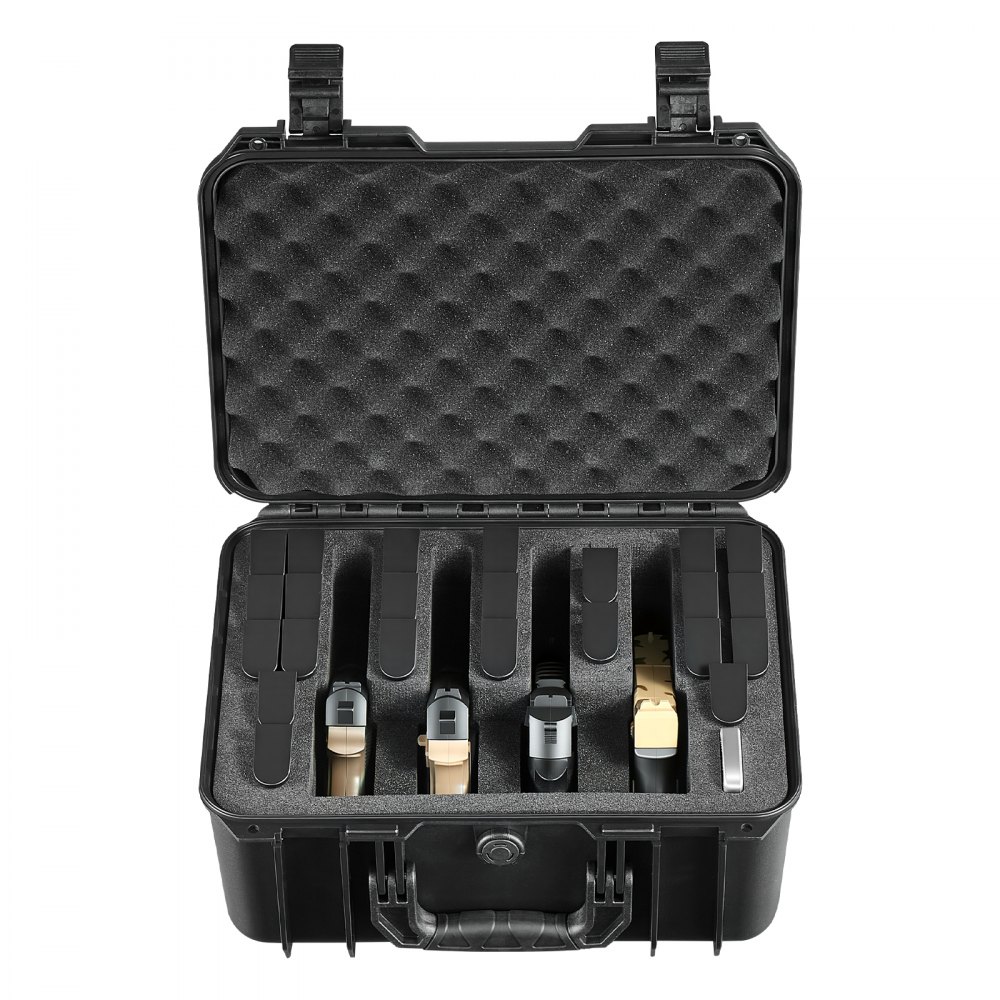 VEVOR Estuche Rígido para Pistola con Revestimiento de Espuma XPE, Funda para 4 Pistolas, Resistente al Agua y Polvo con Interior Personalizable y Asa 404 x 319 x 192 mm, Negro, Cumple con la TSA