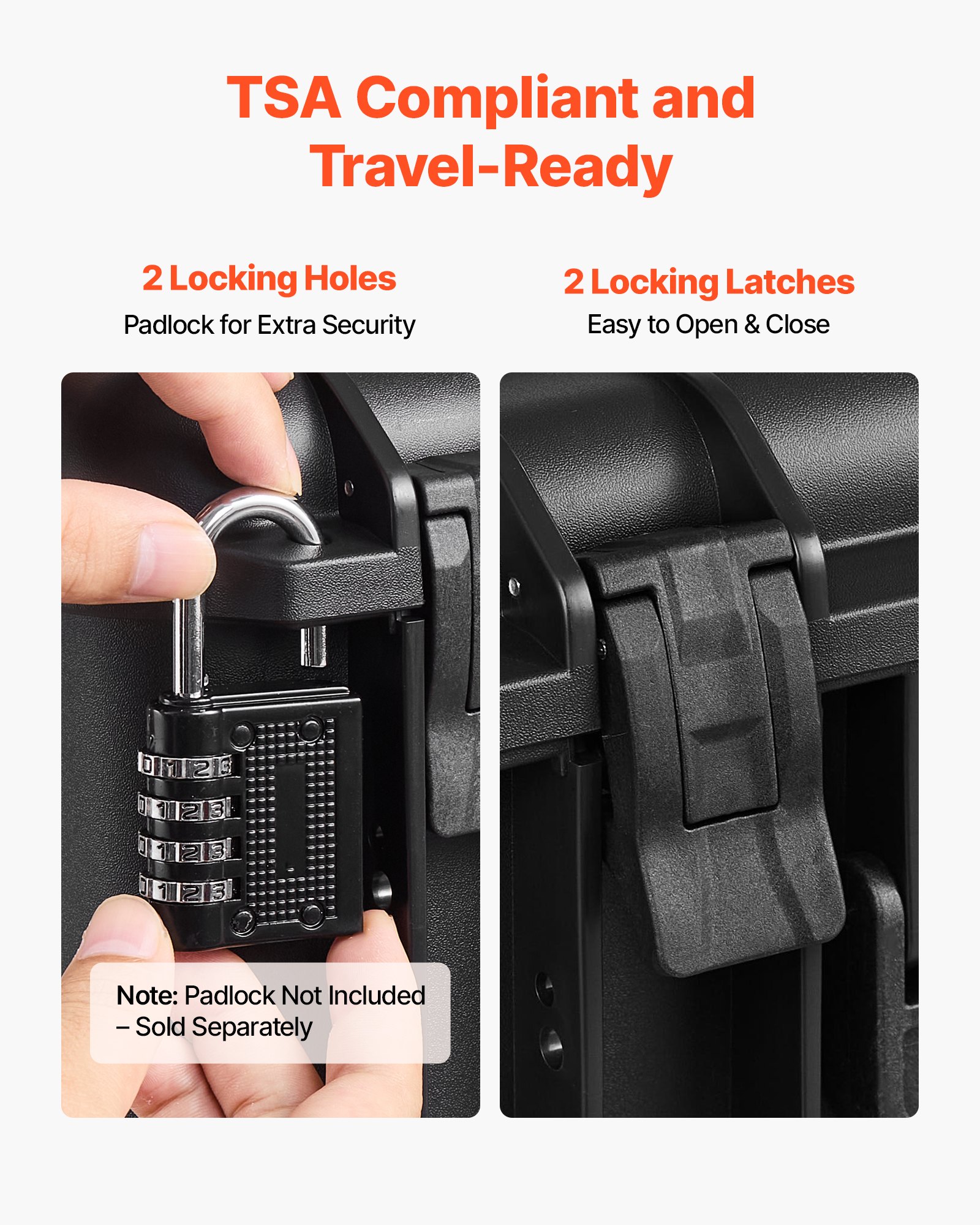 VEVOR Estuche Rígido para Pistola con Revestimiento de Espuma XPE, Funda para 4 Pistolas, Resistente al Agua y Polvo con Interior Personalizable y Asa 404 x 319 x 192 mm, Negro, Cumple con la TSA