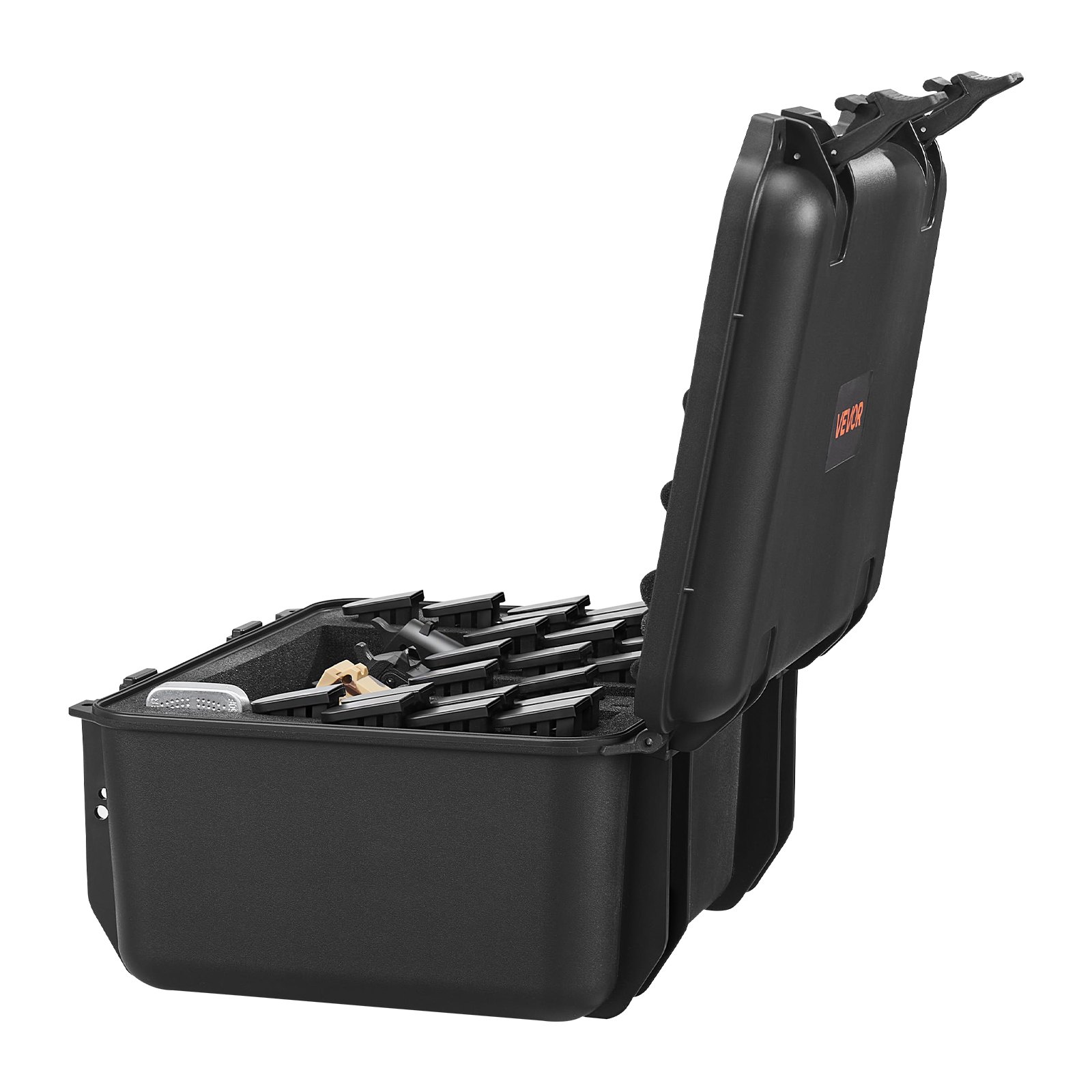 VEVOR Estuche Rígido para Pistola con Revestimiento de Espuma XPE, Funda para 4 Pistolas, Resistente al Agua y Polvo con Interior Personalizable y Asa 404 x 319 x 192 mm, Negro, Cumple con la TSA