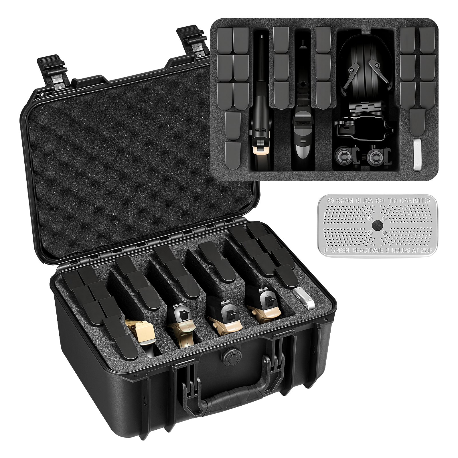 VEVOR Estuche Rígido para Pistola con Revestimiento de Espuma XPE, Funda para 4 Pistolas, Resistente al Agua y Polvo con Interior Personalizable y Asa 404 x 319 x 192 mm, Negro, Cumple con la TSA
