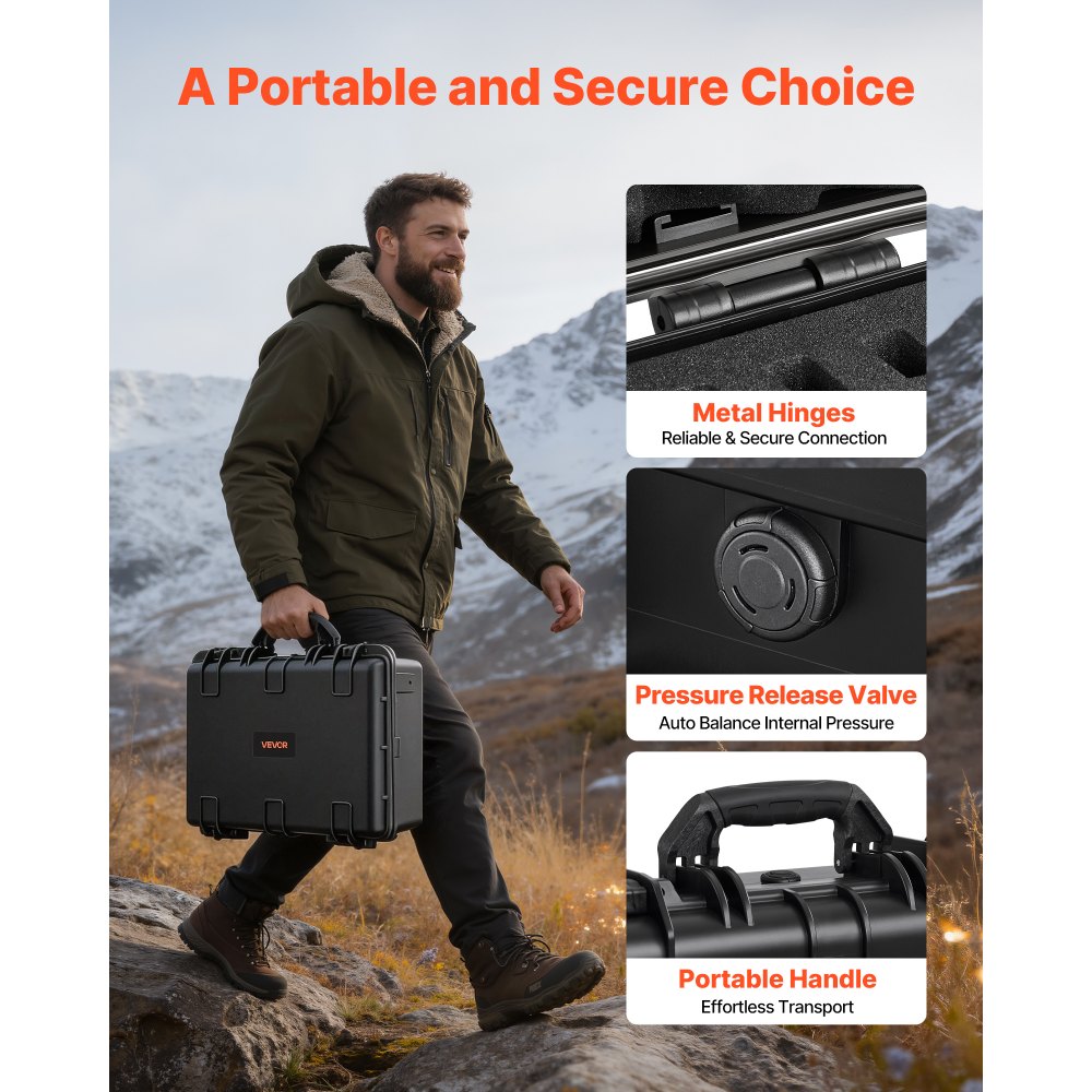 VEVOR Estuche Rígido para Pistola con Revestimiento de Espuma XPE, Funda para 6 Pistolas, Resistente al Agua y Polvo con Interior Personalizable y Asa 475 x 415 x 215 mm, Negro, Cumple con la TSA