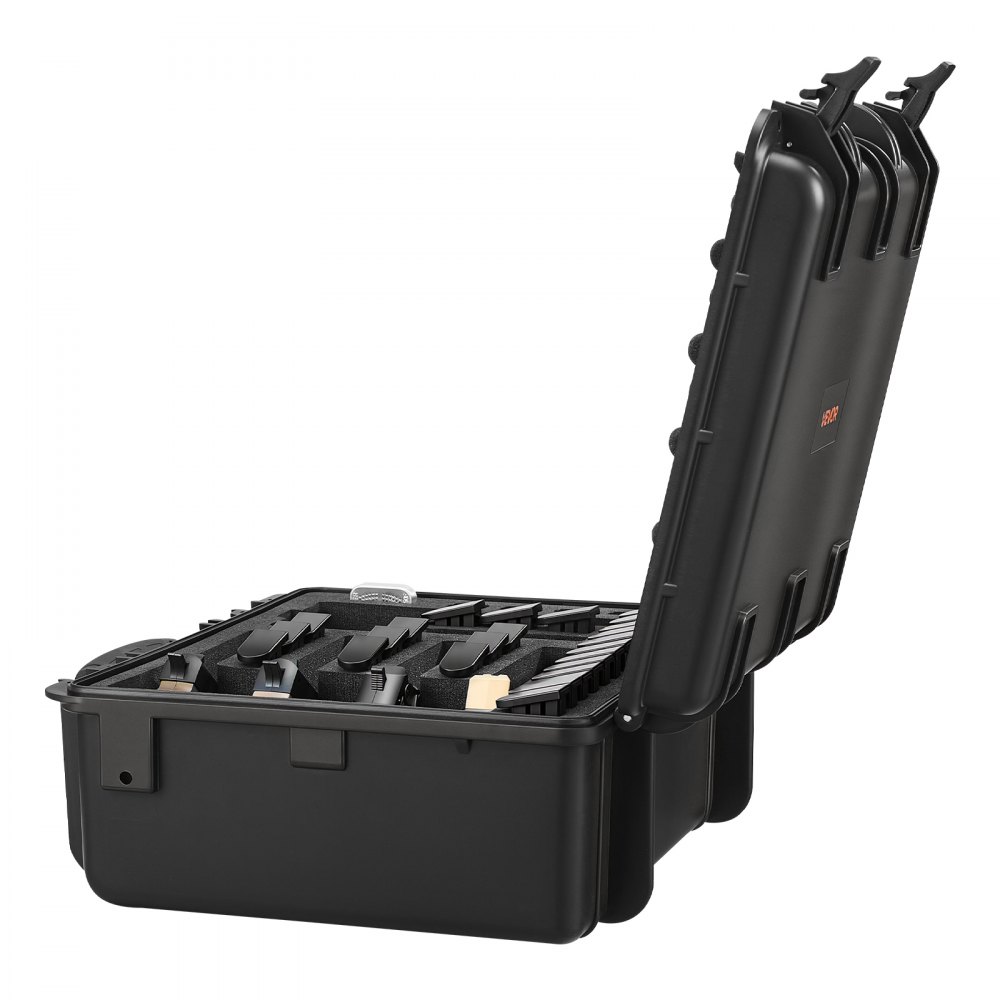 VEVOR Estuche Rígido para Pistola con Revestimiento de Espuma XPE, Funda para 6 Pistolas, Resistente al Agua y Polvo con Interior Personalizable y Asa 475 x 415 x 215 mm, Negro, Cumple con la TSA