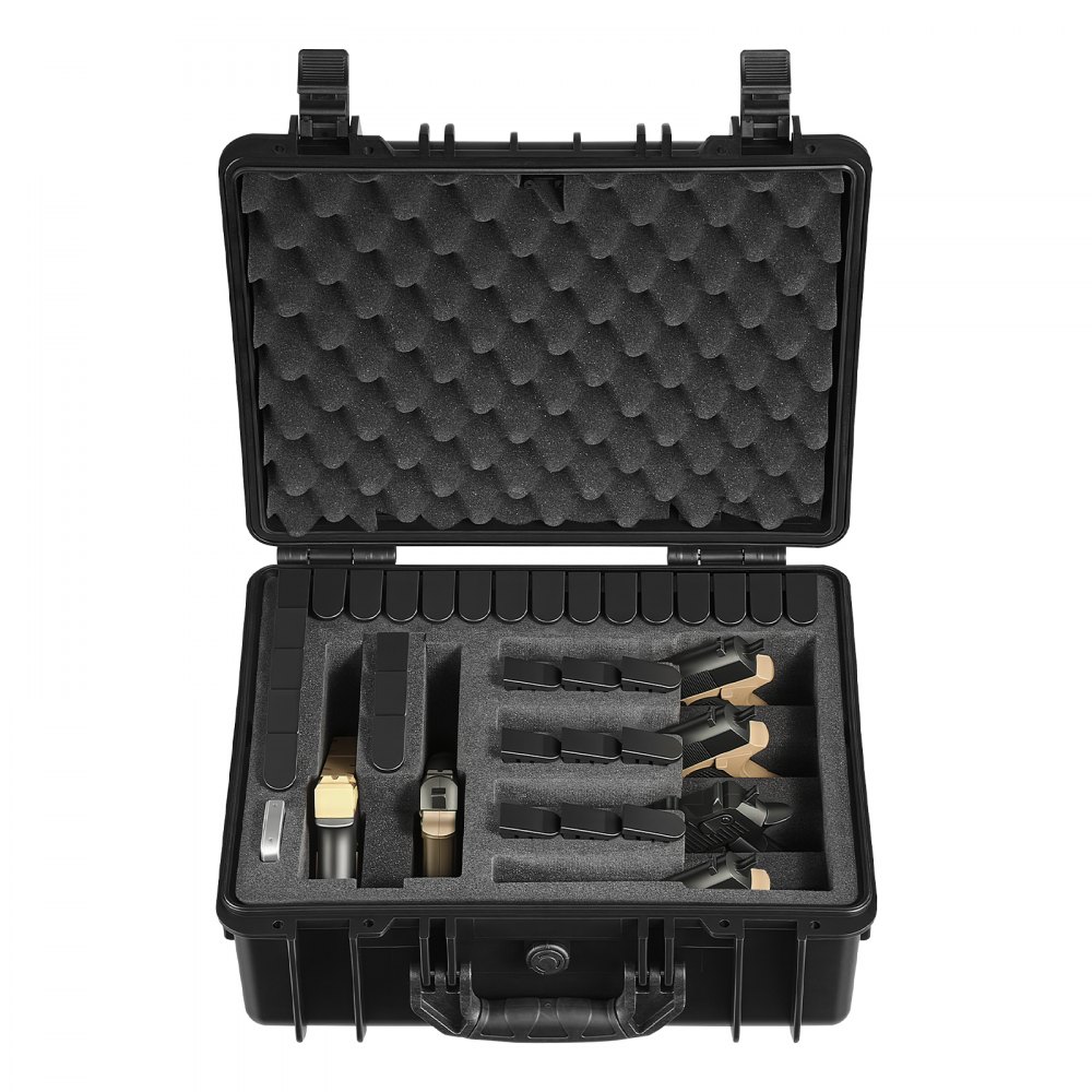 VEVOR Estuche Rígido para Pistola con Revestimiento de Espuma XPE, Funda para 6 Pistolas, Resistente al Agua y Polvo con Interior Personalizable y Asa 475 x 415 x 215 mm, Negro, Cumple con la TSA