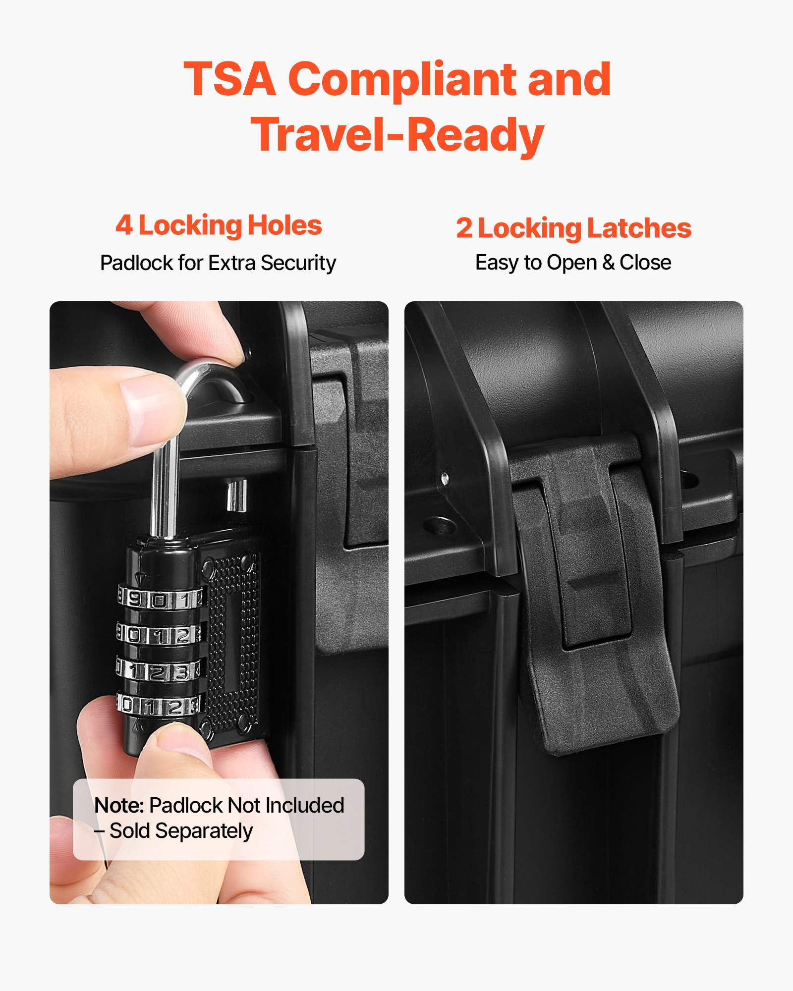 VEVOR Estuche Rígido para Pistola con Revestimiento de Espuma XPE, Funda para 6 Pistolas, Resistente al Agua y Polvo con Interior Personalizable y Asa 475 x 415 x 215 mm, Negro, Cumple con la TSA
