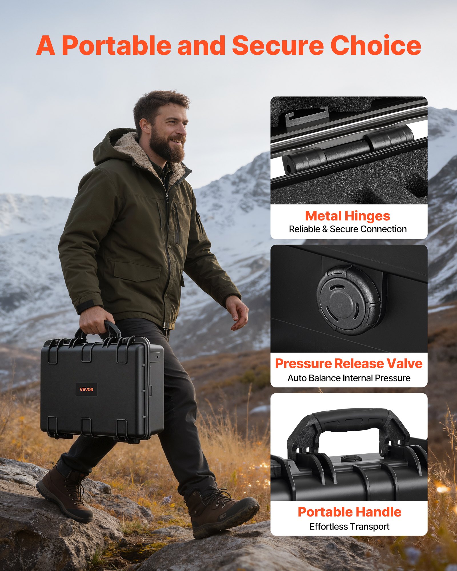 VEVOR Estuche Rígido para Pistola con Revestimiento de Espuma XPE, Funda para 6 Pistolas, Resistente al Agua y Polvo con Interior Personalizable y Asa 475 x 415 x 215 mm, Negro, Cumple con la TSA
