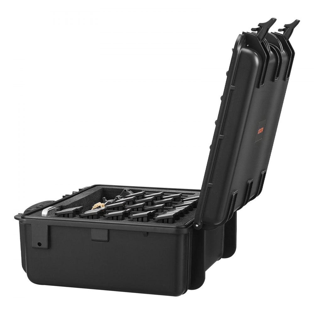 VEVOR Estuche Rígido para Pistola con Revestimiento de Espuma XPE, Funda para 5 Pistolas, Resistente al Agua y Polvo con Interior Personalizable y Asa 475 x 415 x 215 mm, Negro, Cumple con la TSA
