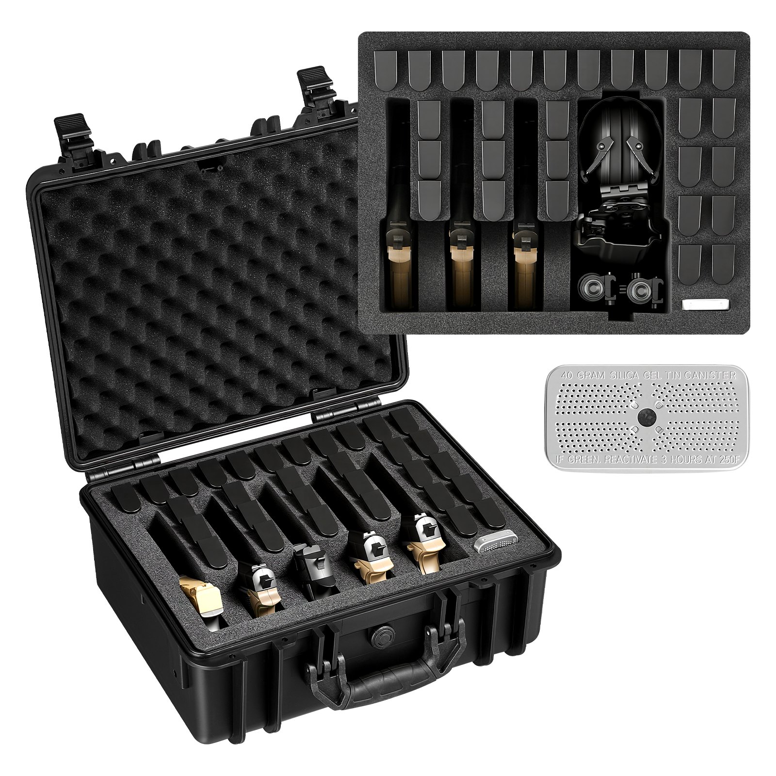 VEVOR Estuche Rígido para Pistola con Revestimiento de Espuma XPE, Funda para 5 Pistolas, Resistente al Agua y Polvo con Interior Personalizable y Asa 475 x 415 x 215 mm, Negro, Cumple con la TSA