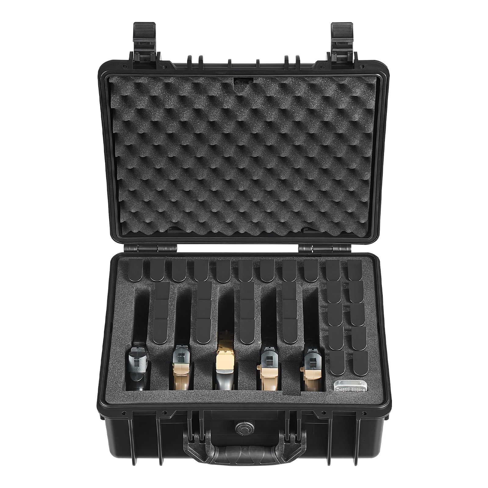 VEVOR Estuche Rígido para Pistola con Revestimiento de Espuma XPE, Funda para 5 Pistolas, Resistente al Agua y Polvo con Interior Personalizable y Asa 475 x 415 x 215 mm, Negro, Cumple con la TSA