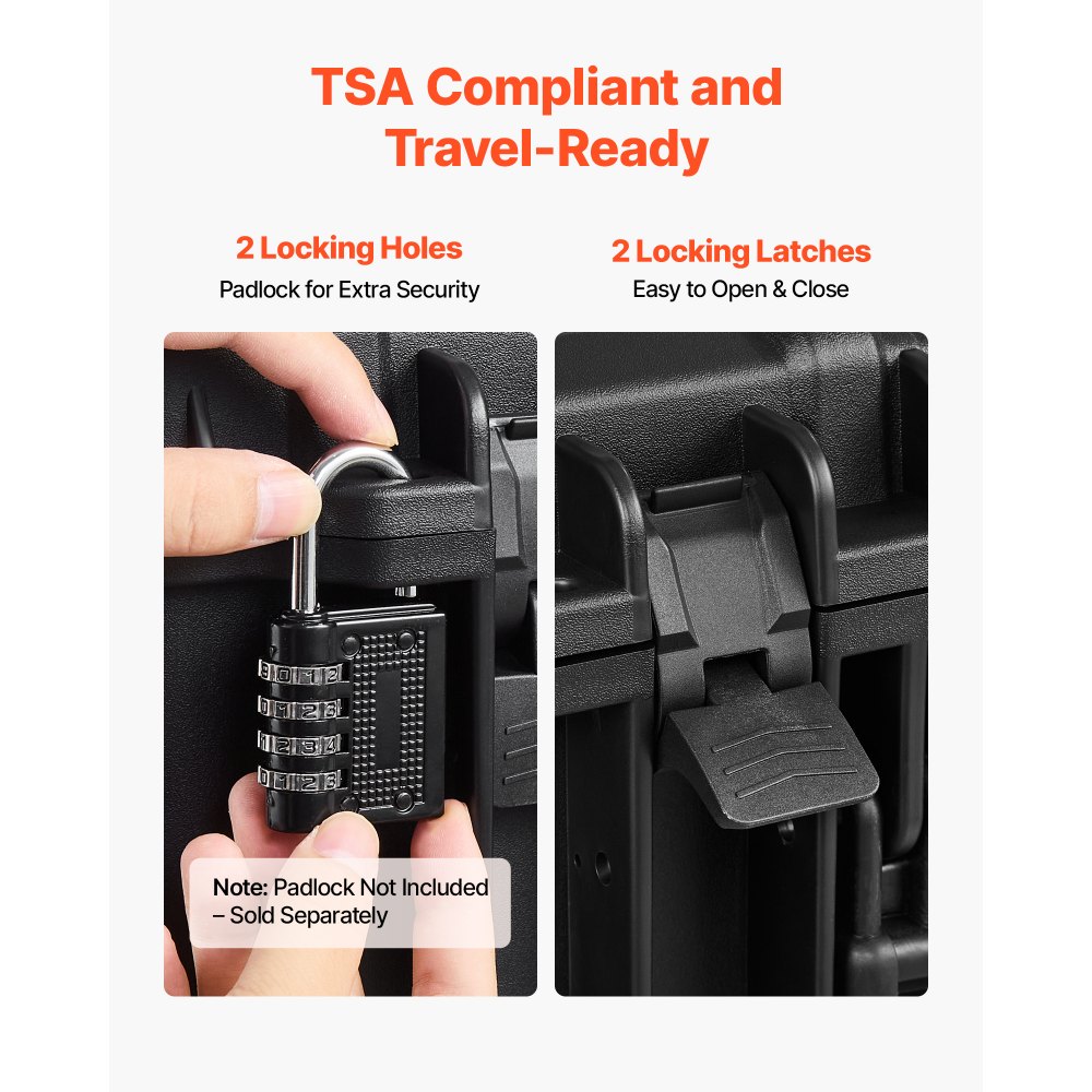 VEVOR Estuche Rígido para Pistola con Revestimiento de Espuma XPE, Funda para 7 Pistolas, Resistente al Agua y Polvo con Interior Personalizable y Asa 491 x 434 x 211 mm, Negro, Cumple con la TSA