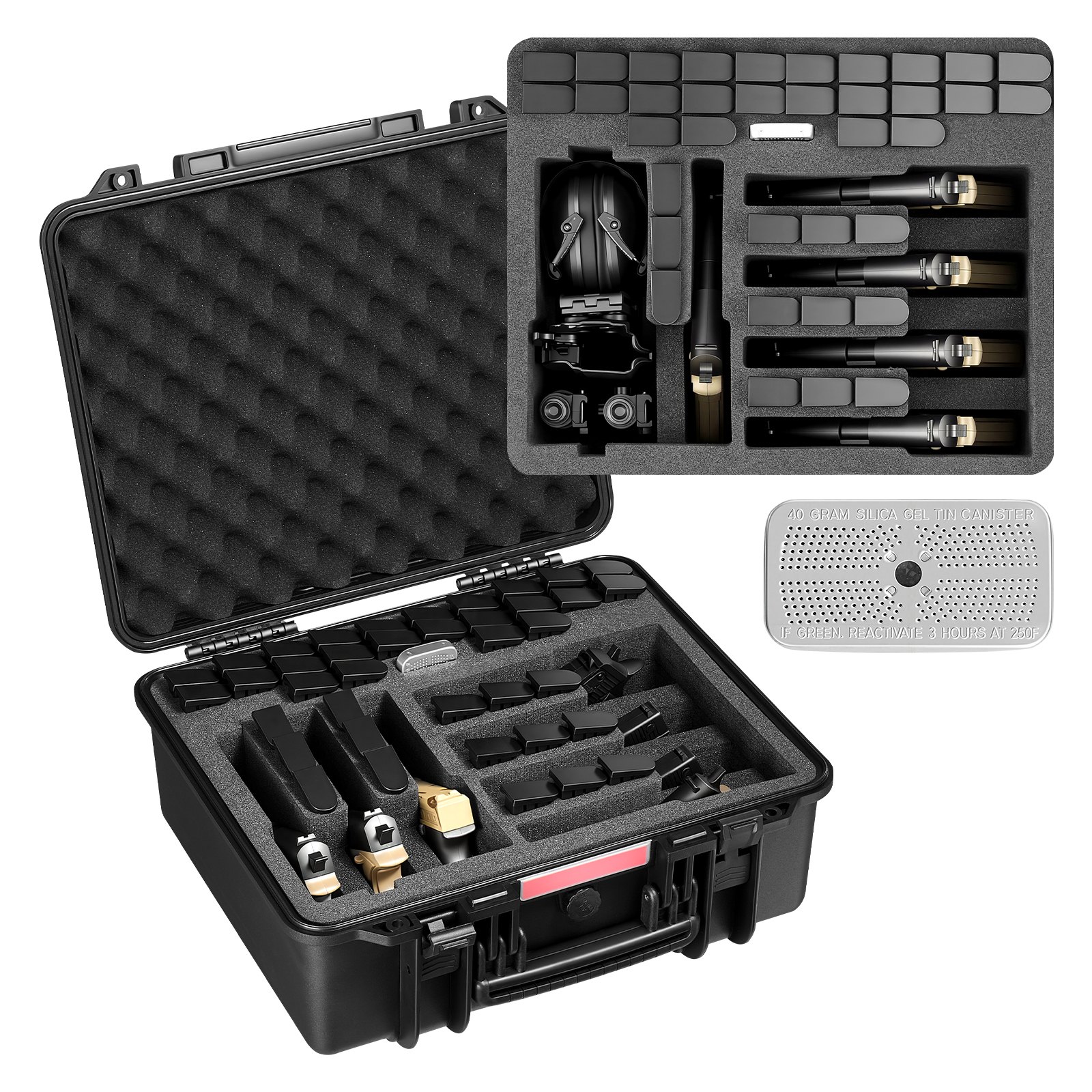 VEVOR Estuche Rígido para Pistola con Revestimiento de Espuma XPE, Funda para 7 Pistolas, Resistente al Agua y Polvo con Interior Personalizable y Asa 491 x 434 x 211 mm, Negro, Cumple con la TSA