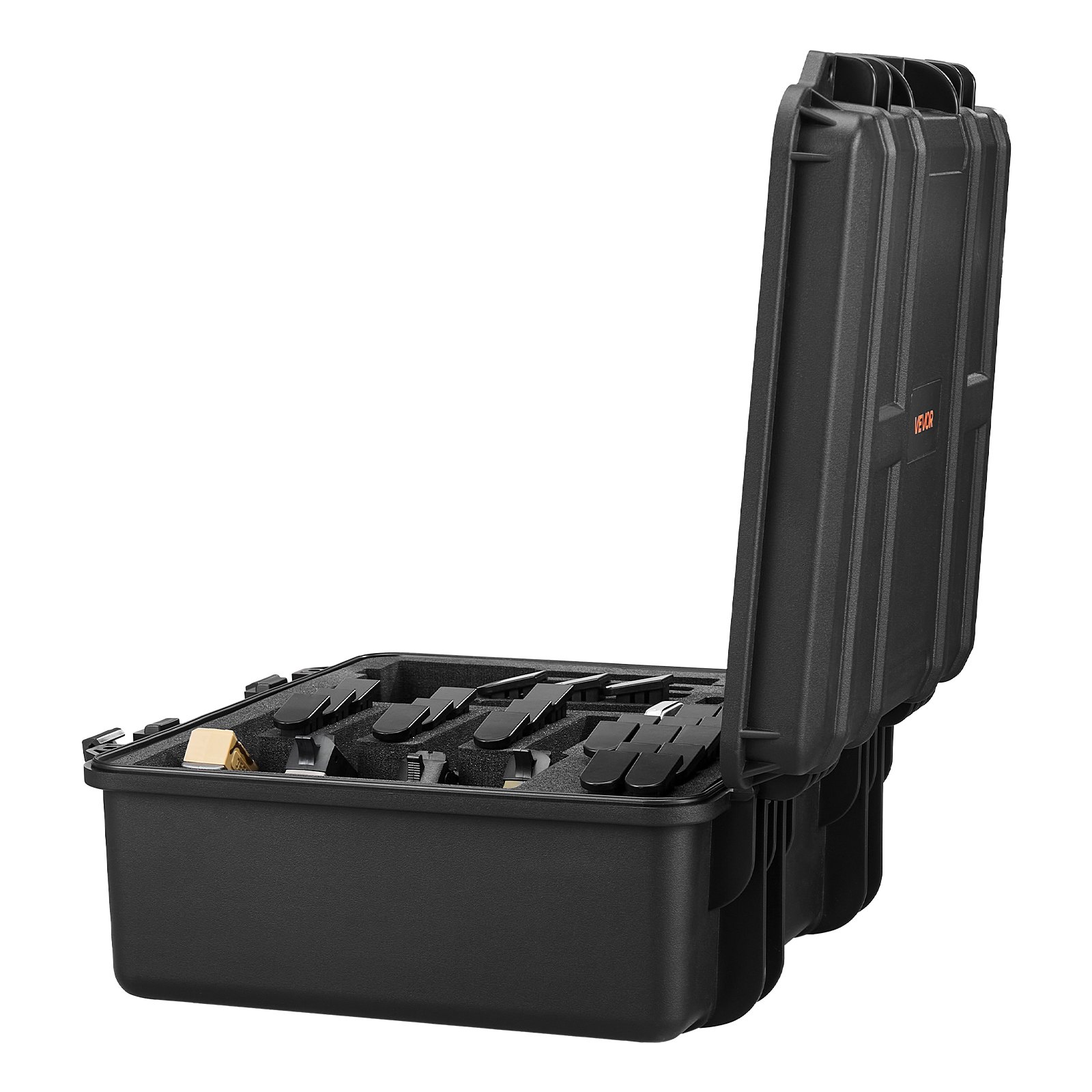 VEVOR Estuche Rígido para Pistola con Revestimiento de Espuma XPE, Funda para 7 Pistolas, Resistente al Agua y Polvo con Interior Personalizable y Asa 491 x 434 x 211 mm, Negro, Cumple con la TSA