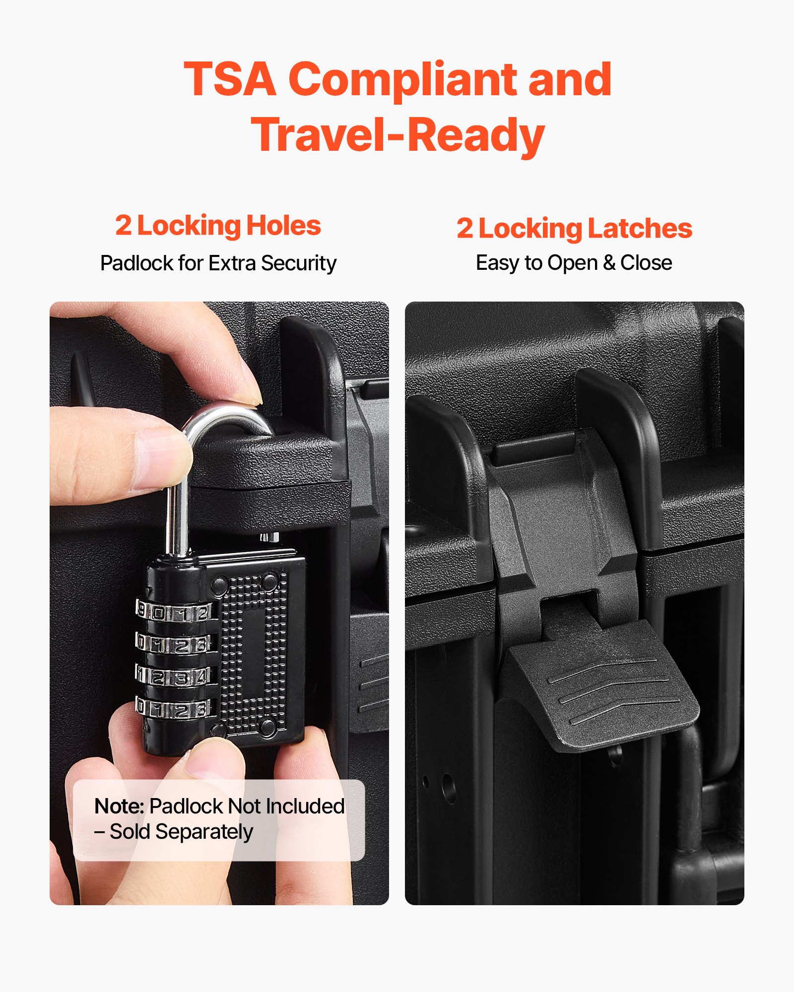 VEVOR Estuche Rígido para Pistola con Revestimiento de Espuma XPE, Funda para 7 Pistolas, Resistente al Agua y Polvo con Interior Personalizable y Asa 491 x 434 x 211 mm, Negro, Cumple con la TSA