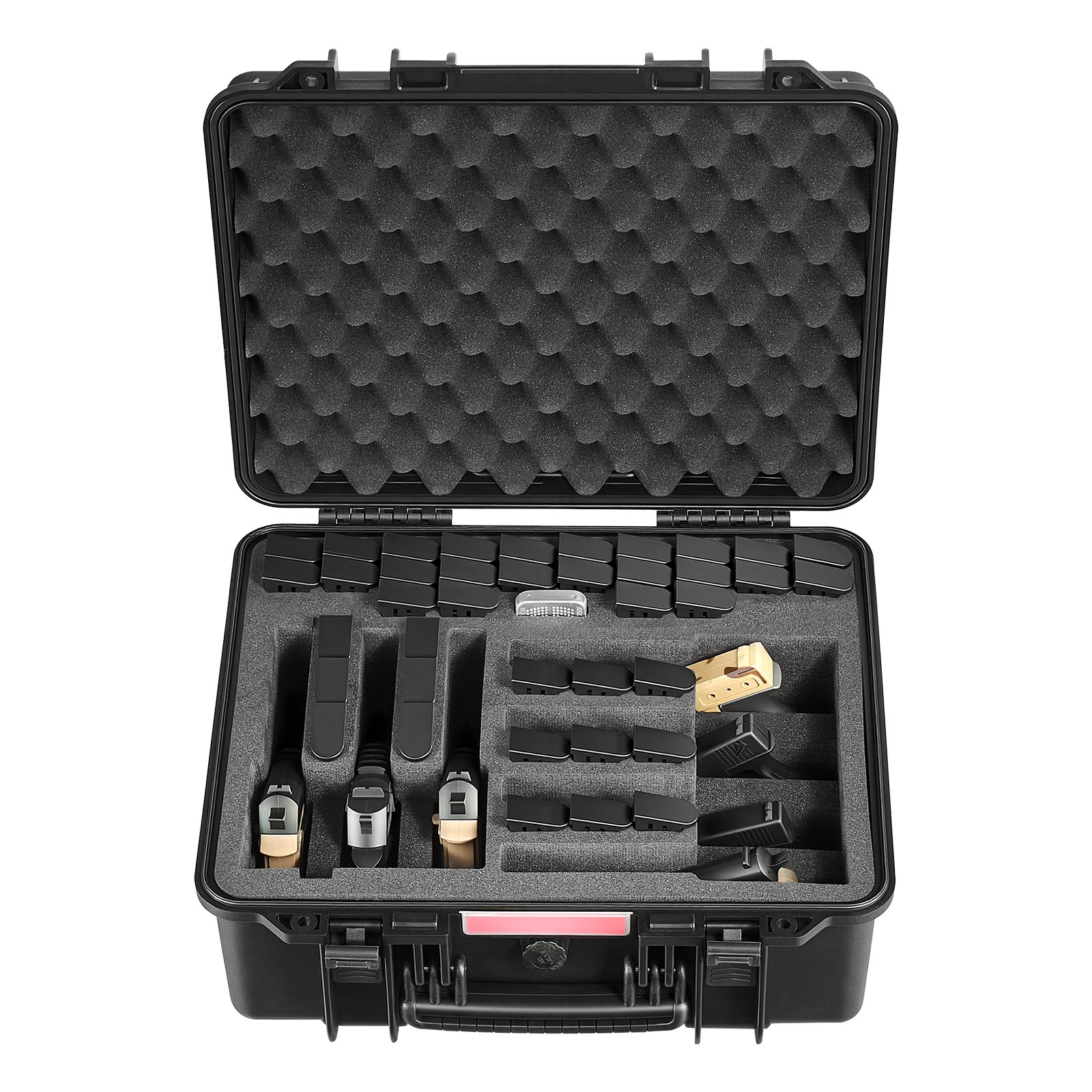 VEVOR Estuche Rígido para Pistola con Revestimiento de Espuma XPE, Funda para 7 Pistolas, Resistente al Agua y Polvo con Interior Personalizable y Asa 491 x 434 x 211 mm, Negro, Cumple con la TSA