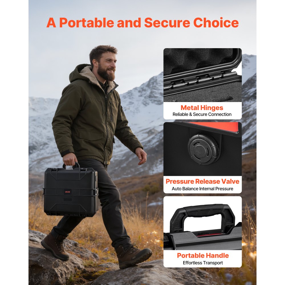 VEVOR Estuche Rígido para Pistola con Revestimiento de Espuma XPE, Funda para 8 Pistolas, Resistente al Agua y Polvo con Interior Personalizable y Asa 556 x 455 x 225 mm, Negro, Cumple con la TSA