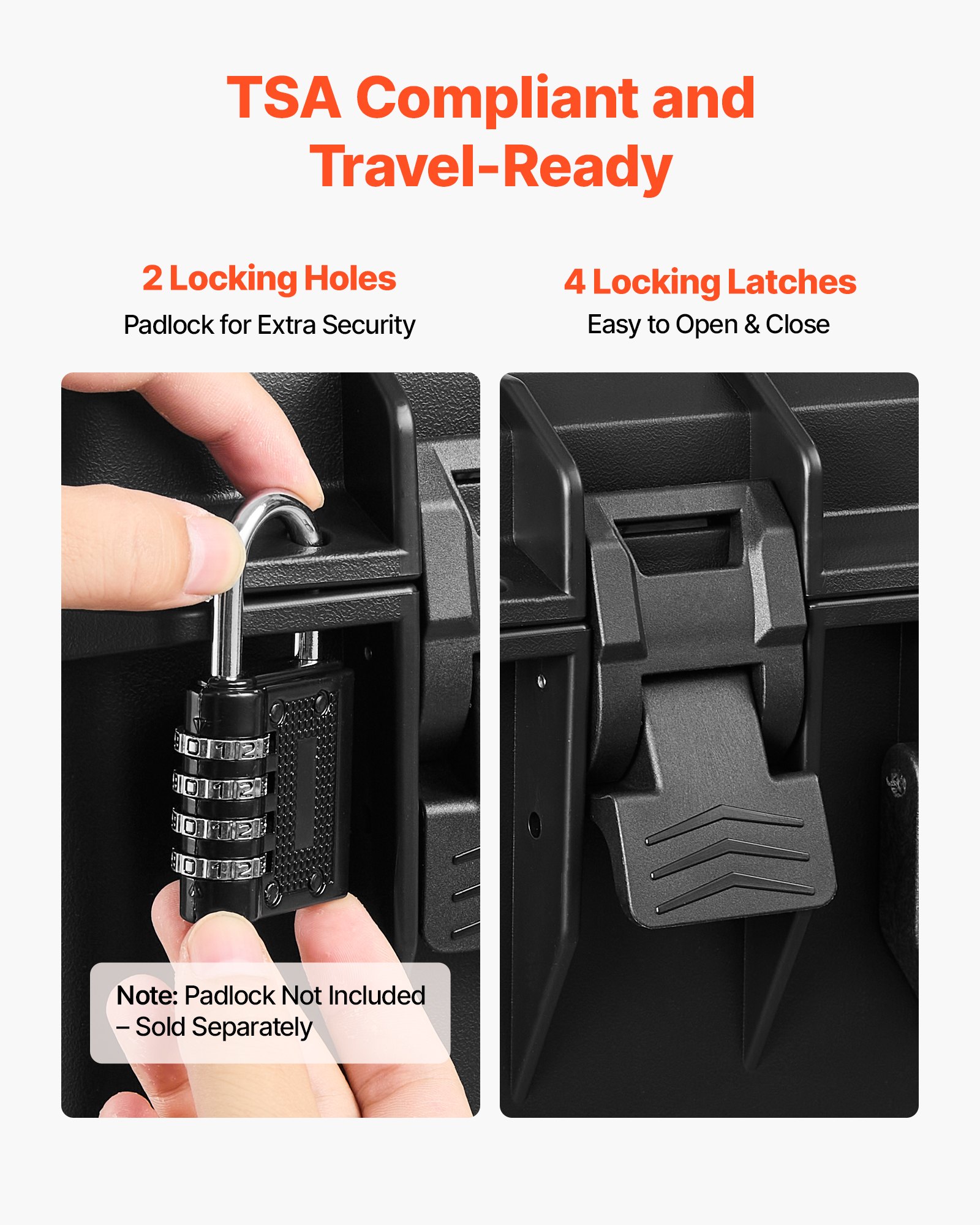 VEVOR Estuche Rígido para Pistola con Revestimiento de Espuma XPE, Funda para 8 Pistolas, Resistente al Agua y Polvo con Interior Personalizable y Asa 556 x 455 x 225 mm, Negro, Cumple con la TSA