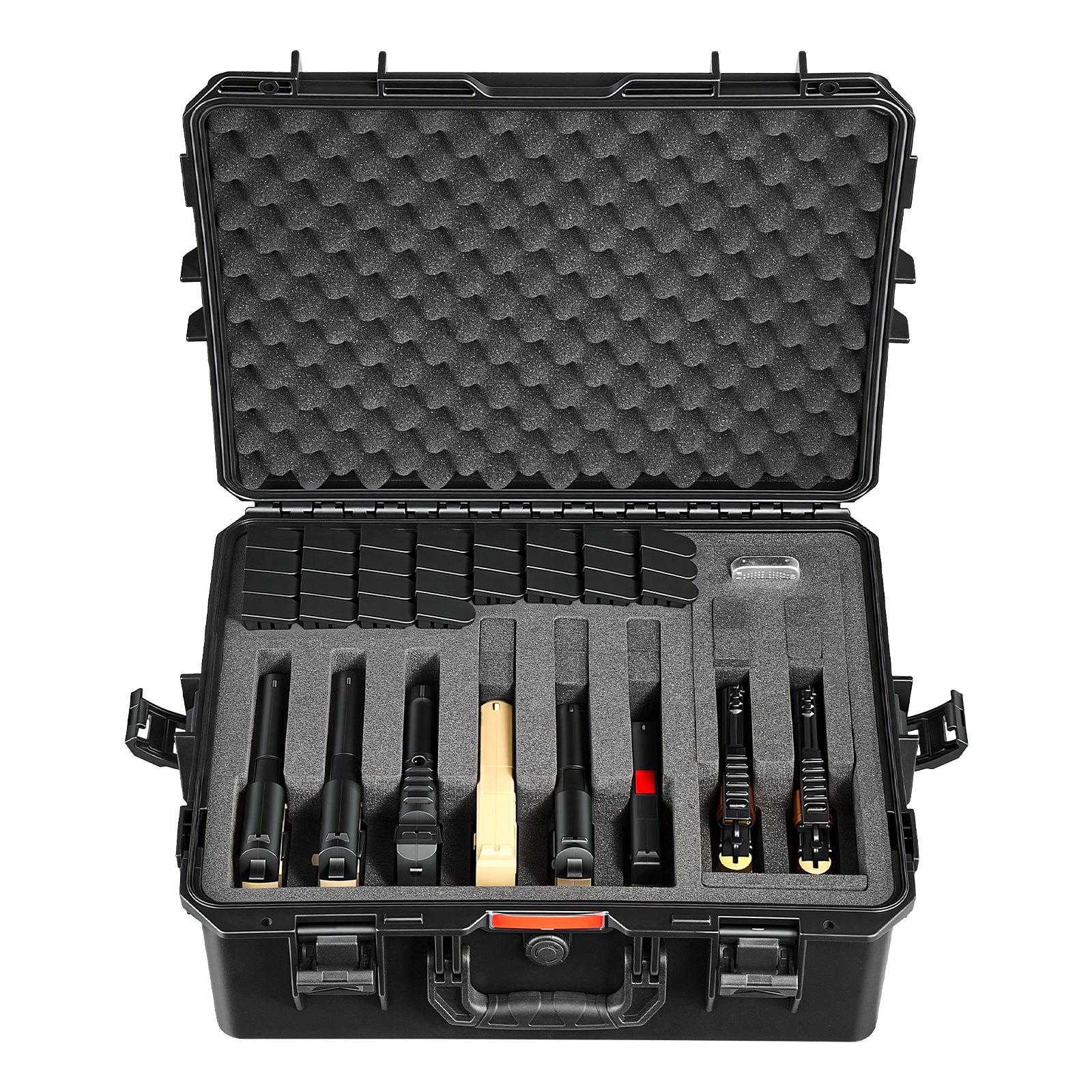 VEVOR Estuche Rígido para Pistola con Revestimiento de Espuma XPE, Funda para 8 Pistolas, Resistente al Agua y Polvo con Interior Personalizable y Asa 556 x 455 x 225 mm, Negro, Cumple con la TSA