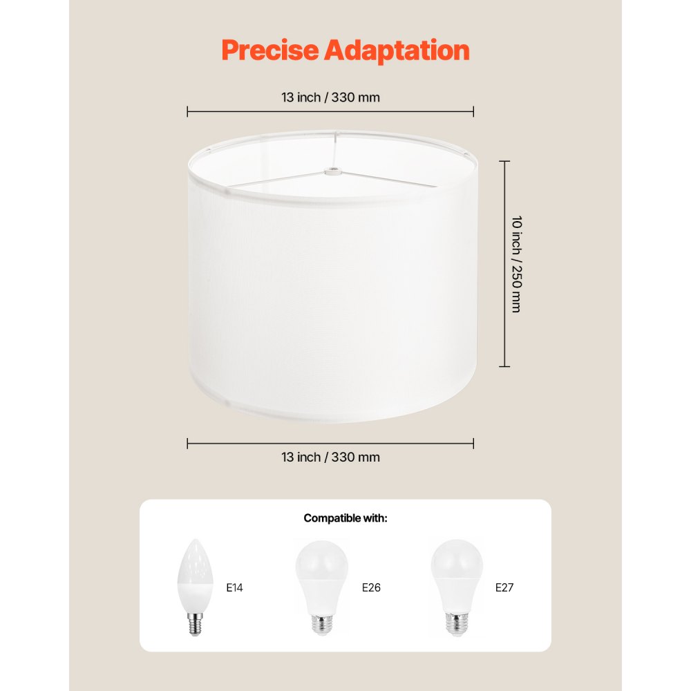 VEVOR Drum Lampshade 33 x 33 x 25 cm (top x bottom x height), 2 pcs. medium-sized replacement shades made of linen + PVC, lampshade for table lamps, floor lamps, pendant lights (cream-colored)