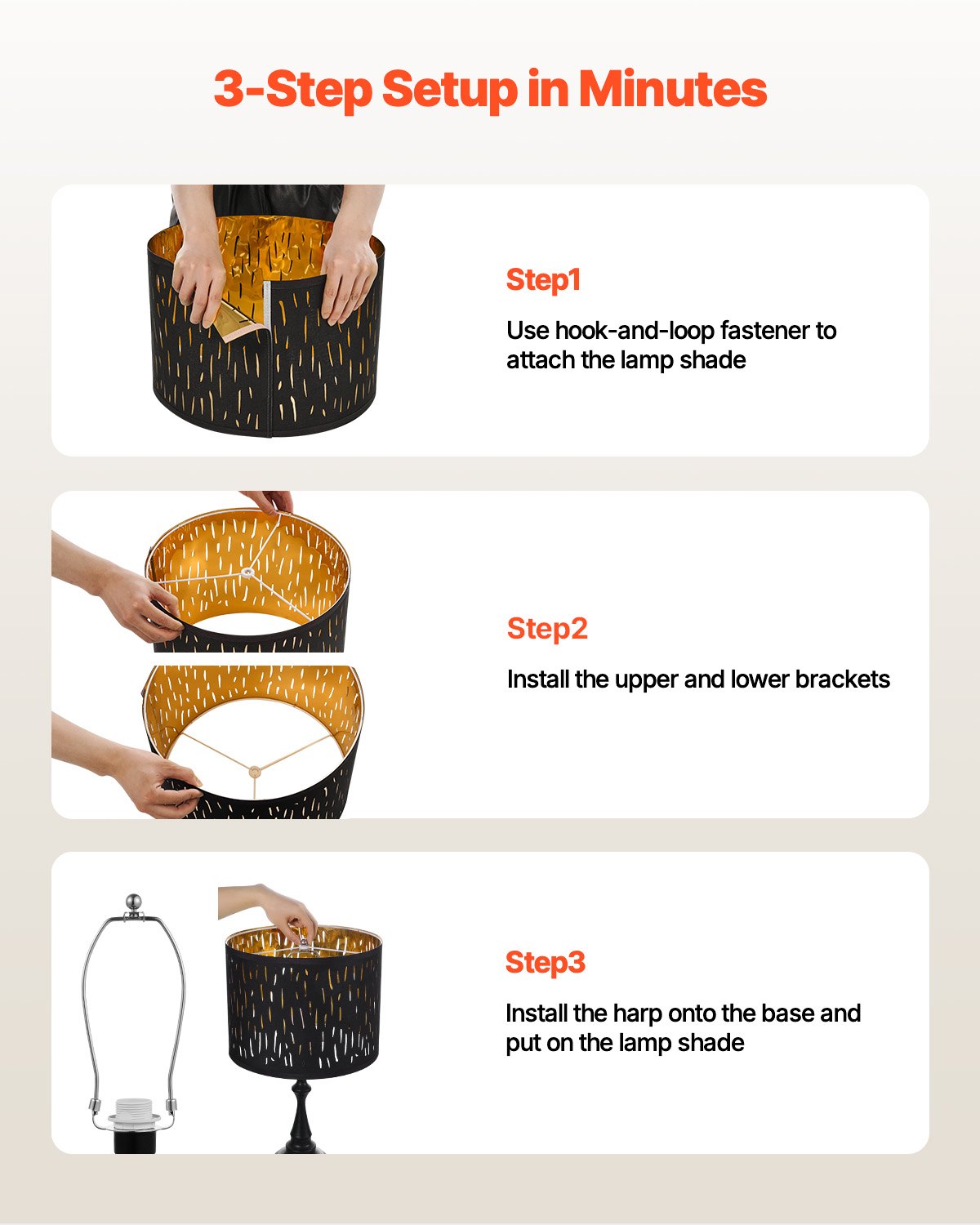 VEVOR Drum Lampshade 33x33x25 cm (top x bottom x height), 2 medium-sized replacement shades made of TC fabric + PET, lampshade with harp for table lamps and floor lamps (black, hollow-carved design)