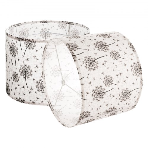 VEVOR Pantalla de Lámpara Forma de Tambor 33x33x25 cm de Lino y PVC Estructura de Metal Resistente Pantalla Cilíndrica para Lámparas de Mesa, de Pie, Fácil Montaje, Patrón de Diente de León Claro