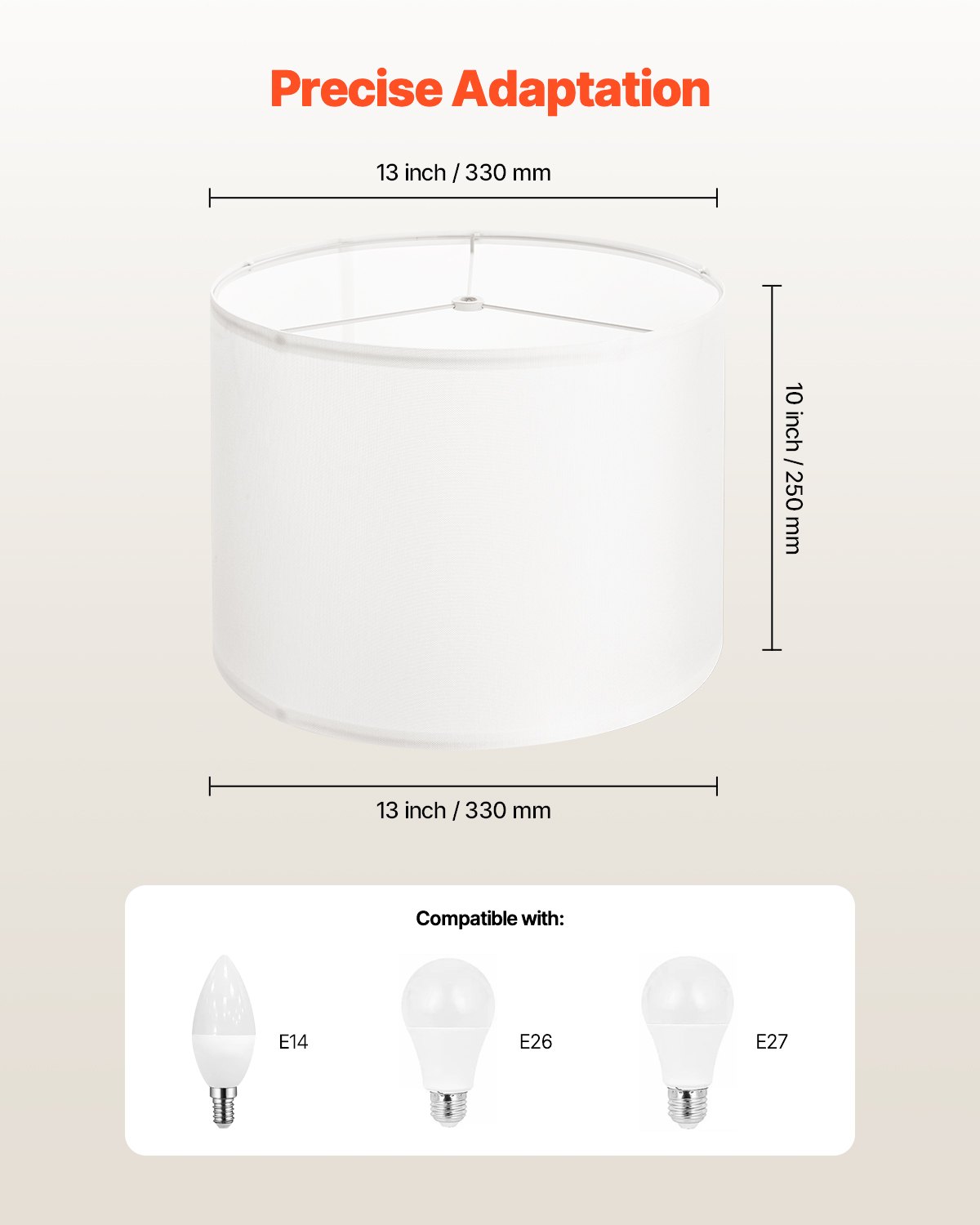 VEVOR Drum Lampshade 33 x 33 x 25 cm (top x bottom x height), 1 pc. Medium-sized replacement shade made of linen + PVC, lampshade for table lamps, floor lamps, pendant lights (cream white linen)