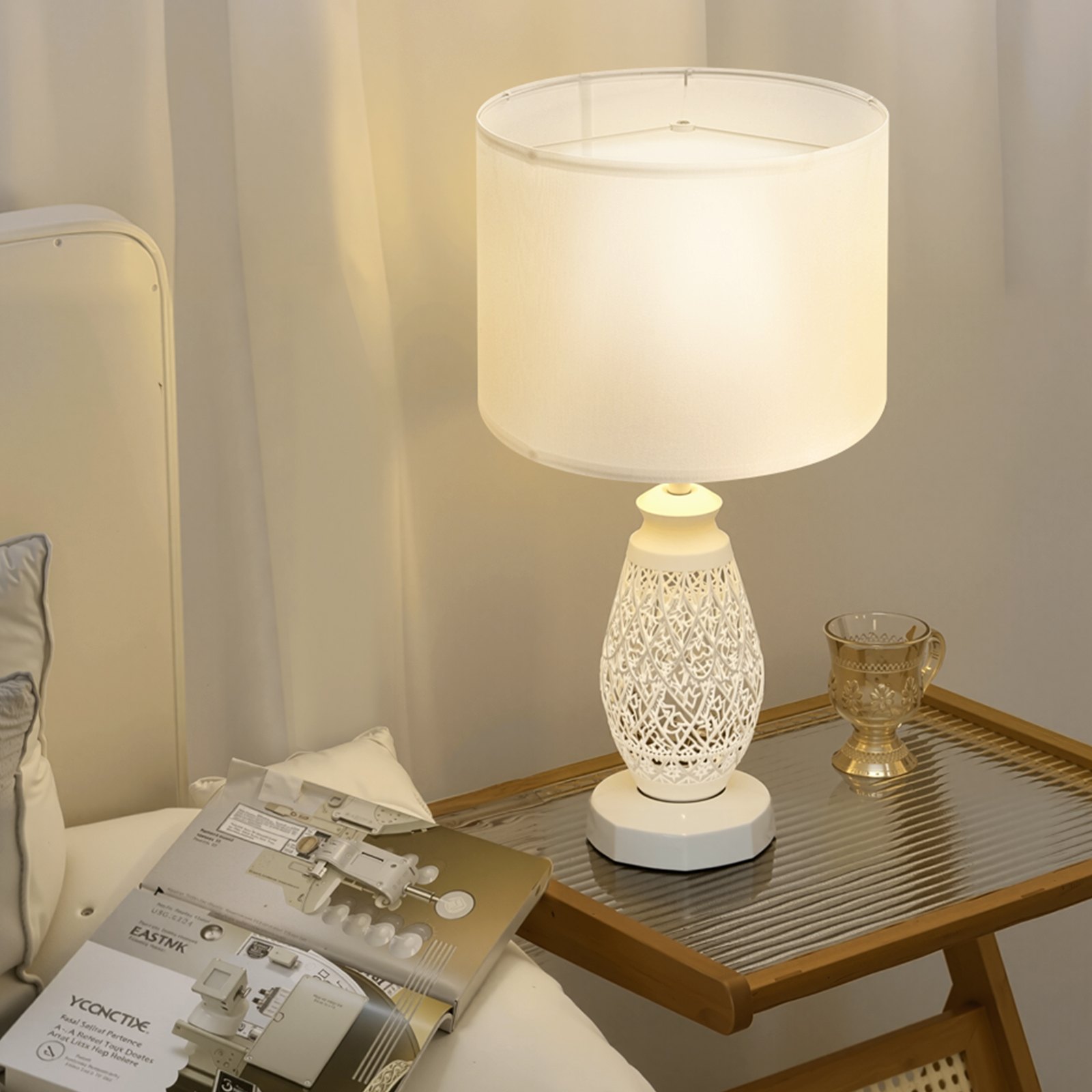 VEVOR Drum Lampshade 33 x 33 x 25 cm (top x bottom x height), 1 pc. Medium-sized replacement shade made of linen + PVC, lampshade for table lamps, floor lamps, pendant lights (cream white linen)