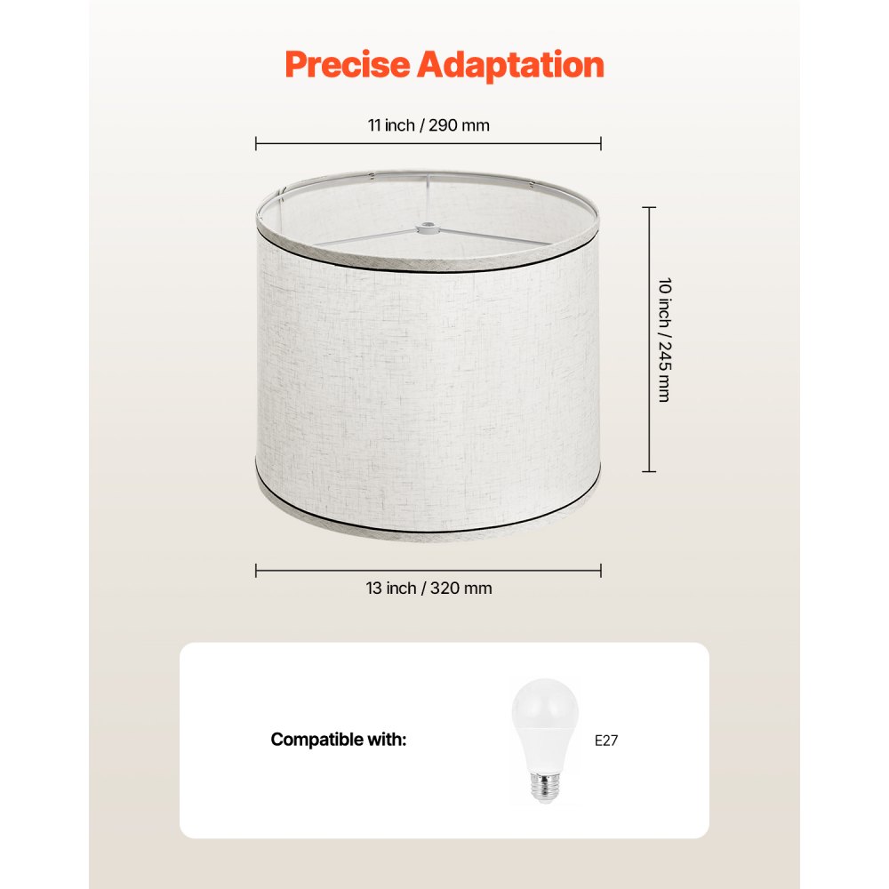 VEVOR Lampshade Drum 290 x 320 x 245 mm (top x bottom x height), 2 replacement shades made of linen + PVC lampshade with harp for table lamps and pendant lights (light linen with black border)