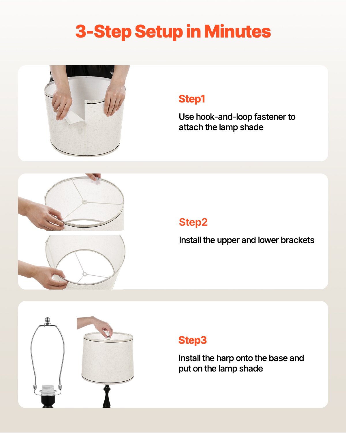 VEVOR Lampshade Drum 290 x 320 x 245 mm (top x bottom x height), 2 replacement shades made of linen + PVC lampshade with harp for table lamps and pendant lights (light linen with black border)