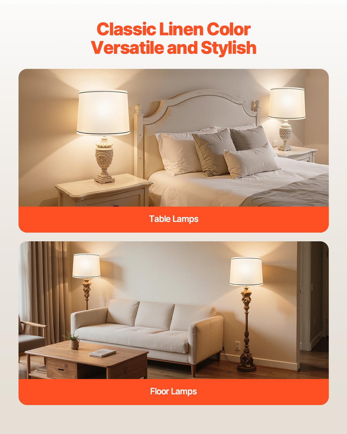 VEVOR Lampshade Drum 290 x 320 x 245 mm (top x bottom x height), 2 medium-sized replacement shades made of linen + PVC, lampshade with harp for table lamps and floor lamps (white with black rim)