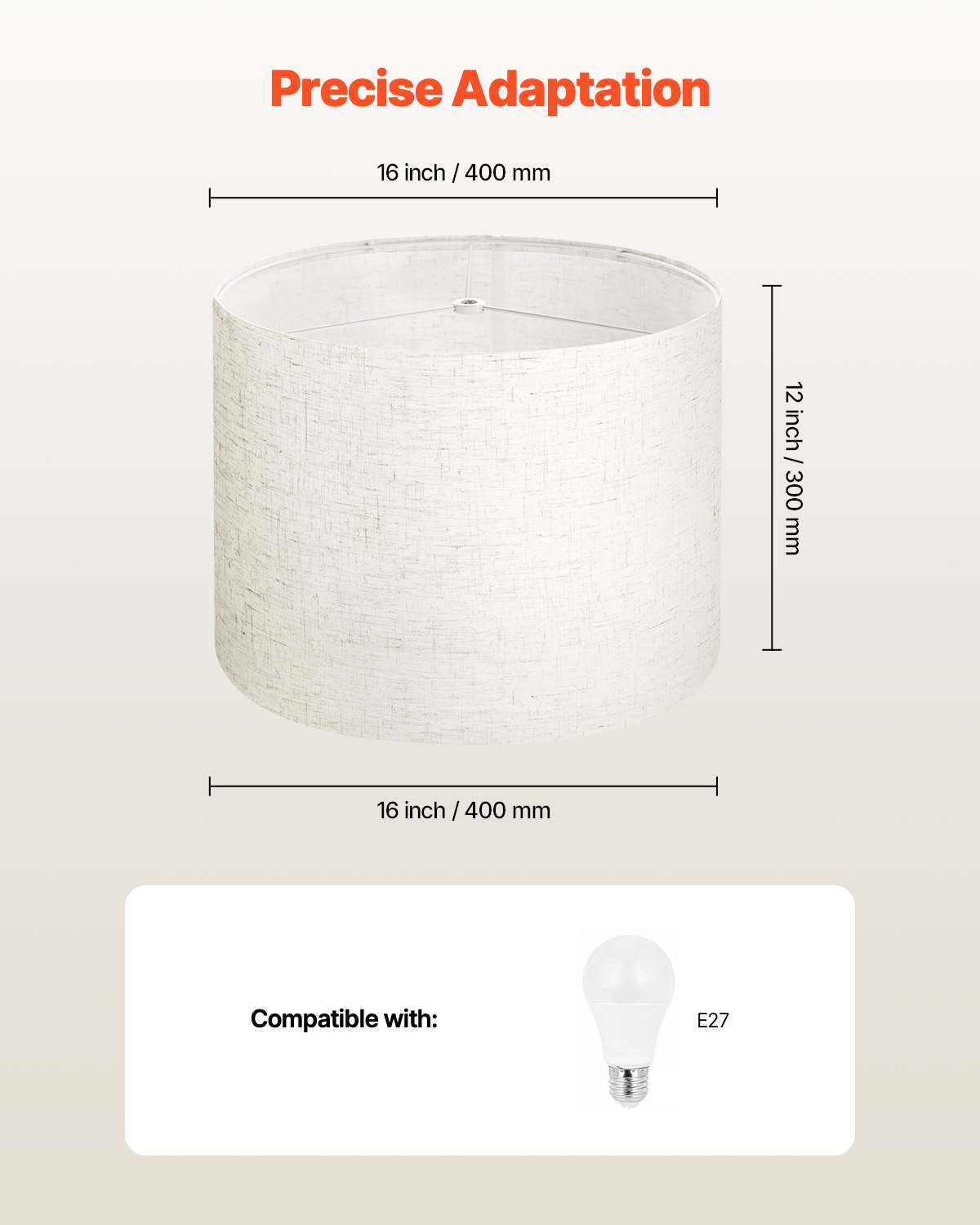 VEVOR Pantalla de Lámpara Forma de Tambor 2 Piezas 40x30 cm de Lino PVC Estructura de Metal Resistente con Arpa Pantalla Cilíndrica para Lámparas de Mesa, de Pie, Colgantes Montaje Fácil, Lino Claro