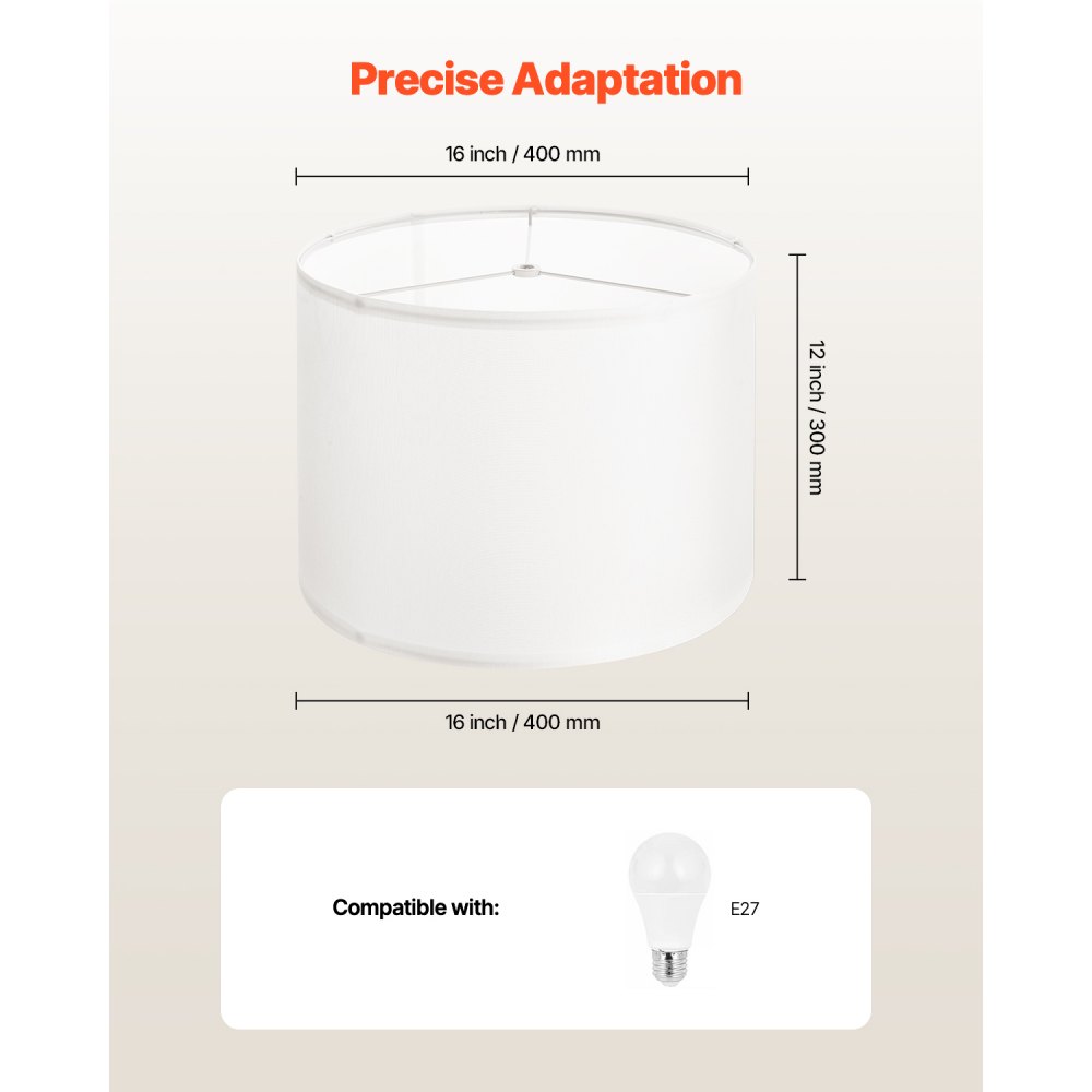 VEVOR Drum Lampshade 40 x 40 x 30 cm (top x bottom x height), 2 large replacement shades made of linen + PVC, lampshade with harp for table lamps, floor lamps, pendant lights (cream white linen)