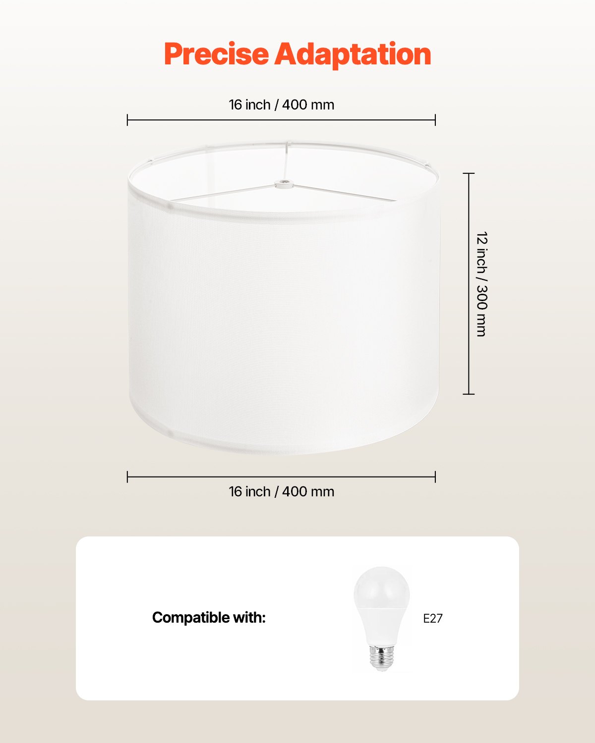 VEVOR Drum Lampshade 40 x 40 x 30 cm (top x bottom x height), 2 large replacement shades made of linen + PVC, lampshade with harp for table lamps, floor lamps, pendant lights (cream white linen)