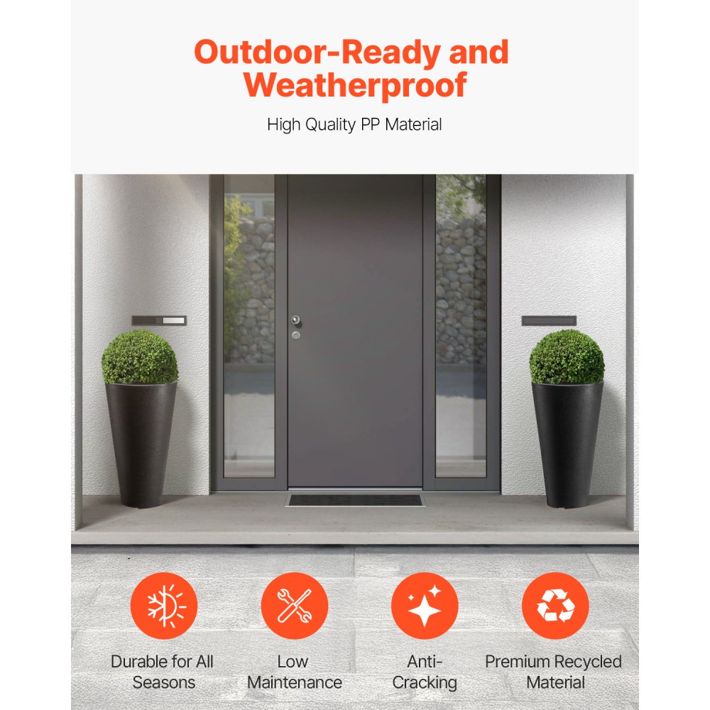 VEVOR Jardineras Altas de 590 mm 2 Piezas Jardineras Grandes para Plantas Jardineras Redondas Cónicas para Porche Delantero Macetas para Plantas de Árboles Diseño Moderno Drenaje Incorporado, Negro