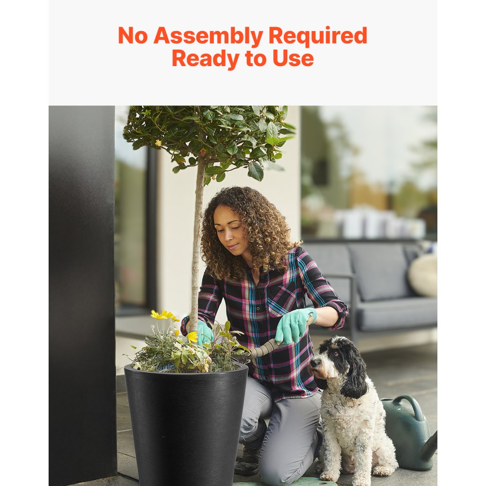 VEVOR Jardineras Altas de 590 mm 2 Piezas Jardineras Grandes para Plantas Jardineras Redondas Cónicas para Porche Delantero Macetas para Plantas de Árboles Diseño Moderno Drenaje Incorporado, Negro