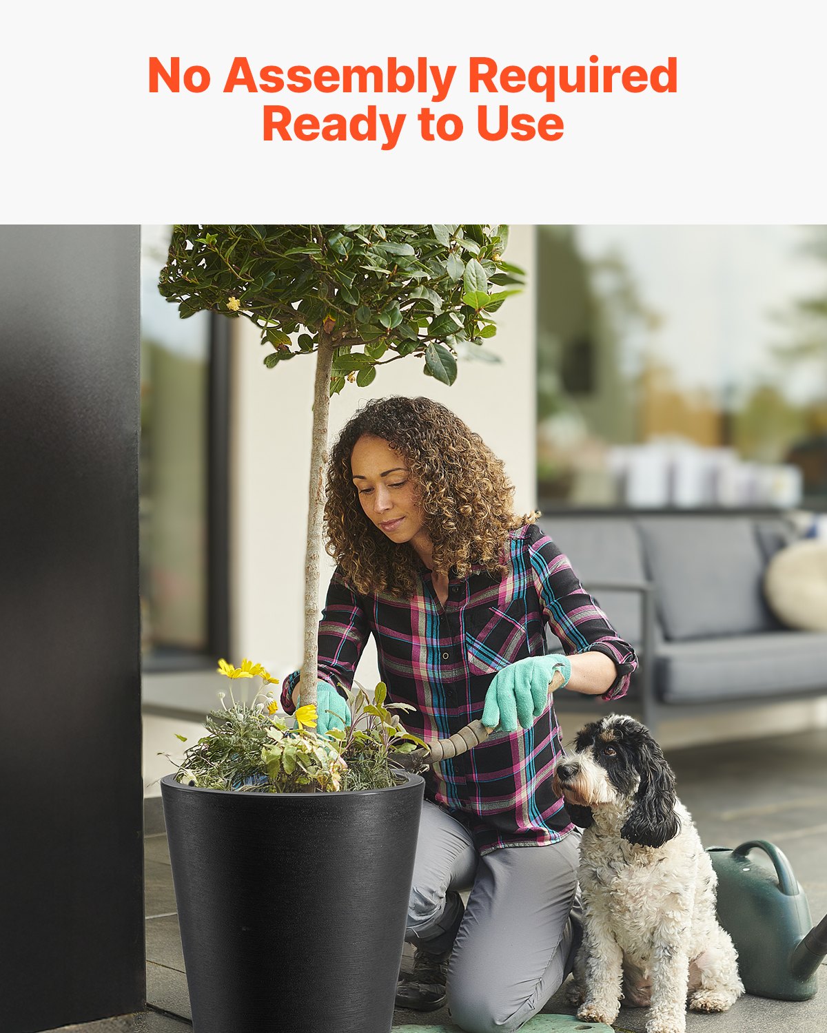 VEVOR Jardineras Altas de 590 mm 2 Piezas Jardineras Grandes para Plantas Jardineras Redondas Cónicas para Porche Delantero Macetas para Plantas de Árboles Diseño Moderno Drenaje Incorporado, Negro