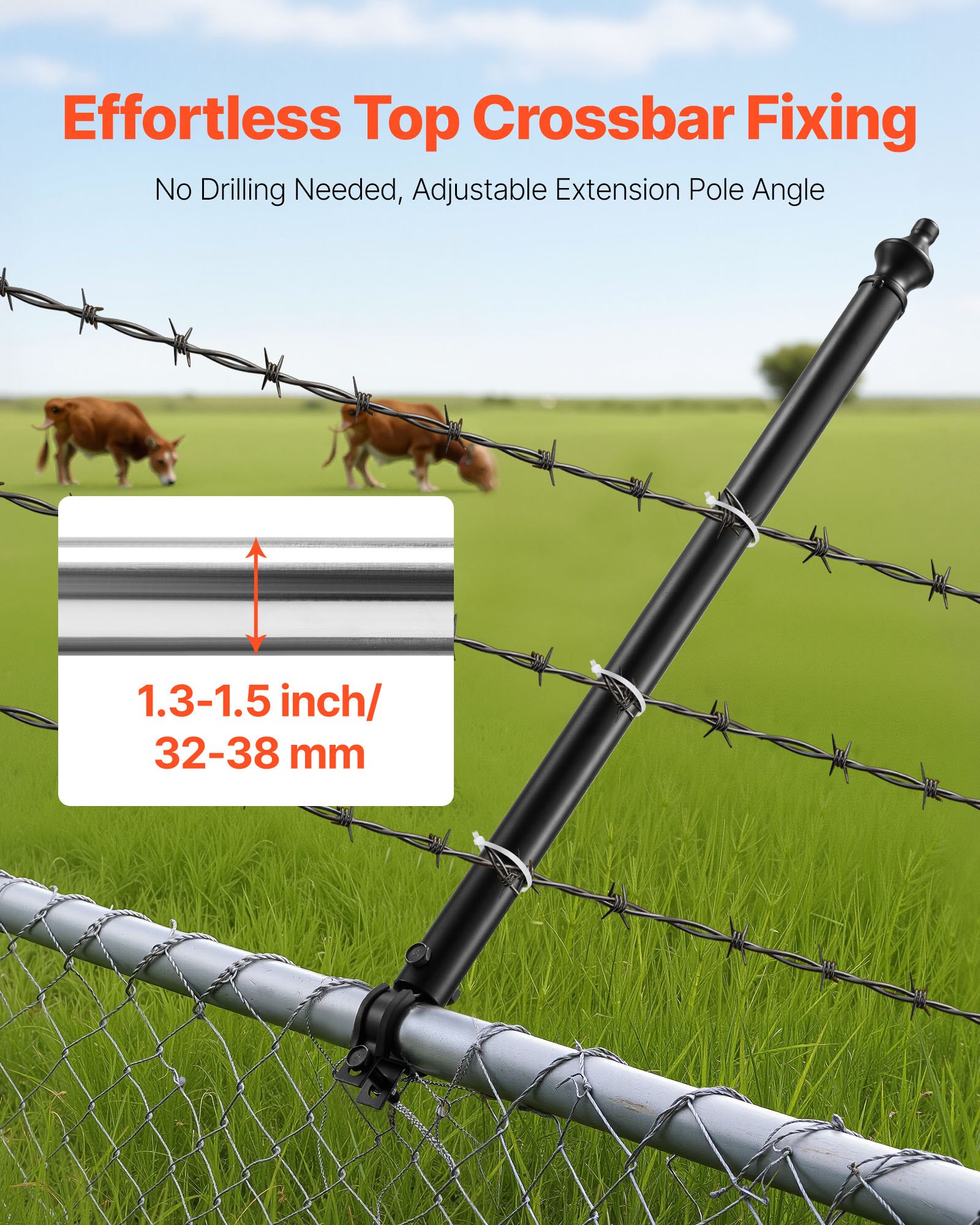 VEVOR 9 PCS Extensiones de Cerca de Alambre de Cadena, Extensor de Poste Galvanizado de Cerca de 69,5 cm, Soporte en U Brazo Extensible de Alambre de Púas para Evitar que Las Mascotas Salten