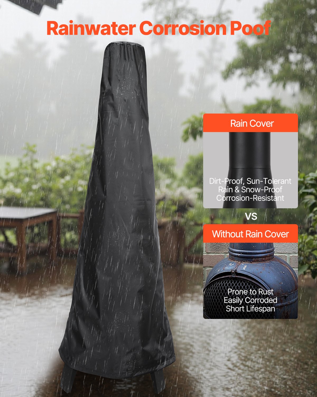 VEVOR Chimenea de Leña para Exteriores 508 mm, para Barbacoa y Calentamiento con Malla para Parrilla Revestimiento para Chimenea y Tapa a Prueba Óxido para Patio, Jardín, Negro, φ 508 x 1495 mm