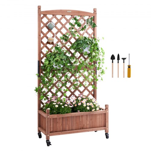 VEVOR Cama de Jardín Elevada con Enrejado Jardinera Elevada Independiente de Madera 75x33x156 cm para Exterior con Orificios de Drenaje para Plantas Trepadoras, Flores, Jardín, Terraza, Balcón