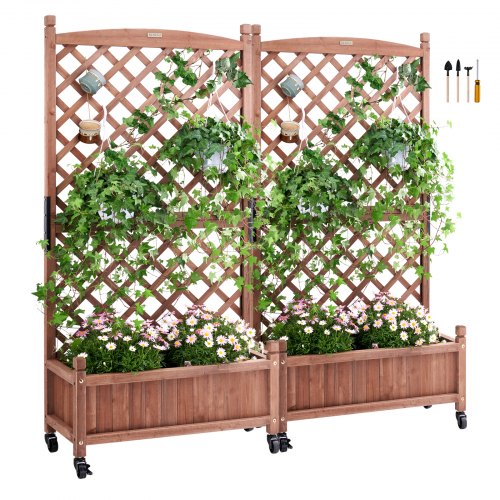 VEVOR Cama de Jardín Elevada con Enrejado 2 Piezas Jardinera Elevada Independiente de Madera 75x33x156cm para Exterior con Orificios de Drenaje para Plantas Trepadoras, Flores, Jardín, Terraza, Balcón