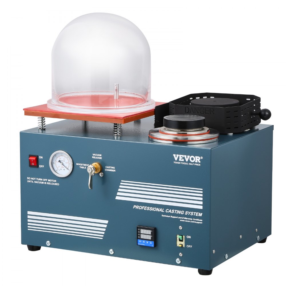 VEVOR  Máquina de Fundición al Vacío con Horno de Fusión, Práctico Puerto de Inyección de Aceite y Manómetro de Precisión Máquina Todo en Uno para Fundir Joyas y Chatarra, Plata, Oro y Cobre