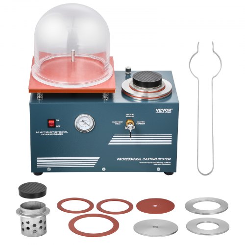 VEVOR 290 W Máquina de Fundición al Vacío con Bomba de 3 CFM y Campana de Cristal, Práctico Puerto de Inyección de Aceite, Manómetro de Precisión, Banco de Trabajo para Fundir Joyas y Chatarra