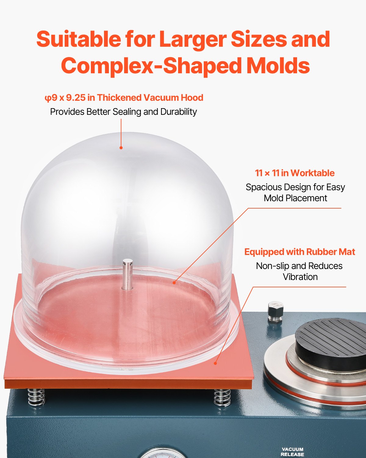 VEVOR 290 W Máquina de Fundición al Vacío con Bomba de 3 CFM y Campana de Cristal, Práctico Puerto de Inyección de Aceite, Manómetro de Precisión, Banco de Trabajo para Fundir Joyas y Chatarra