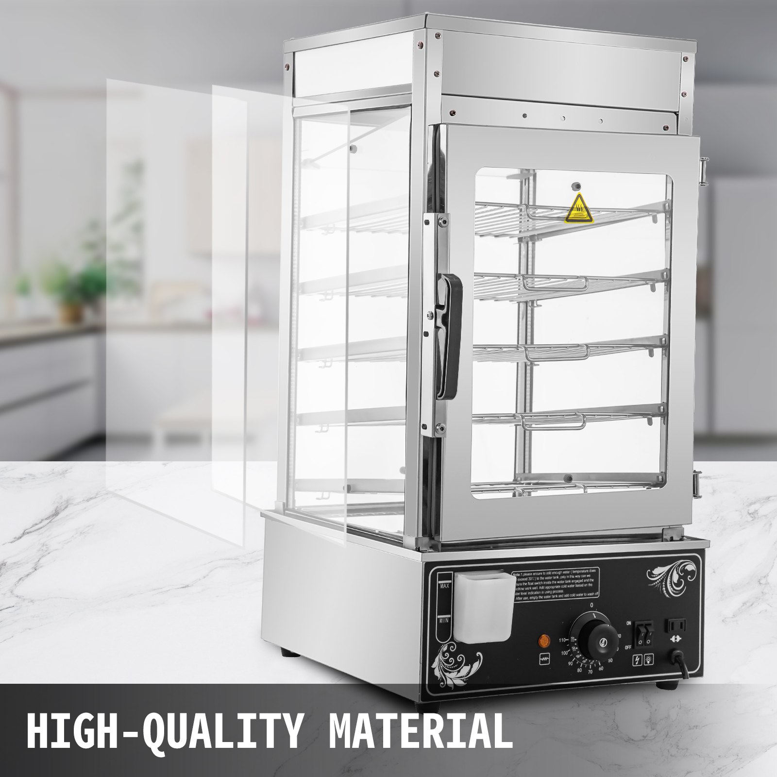 VEVOR Vaporizador Eléctrico Comercial de 5 Capas, Vaporizador de Alimentos Eléctrico Comercial de Acero Inoxidable, Armario Vitrina Calentador de Alimentos 900 W Vapor Comercial de Bollos 300 x 300 mm