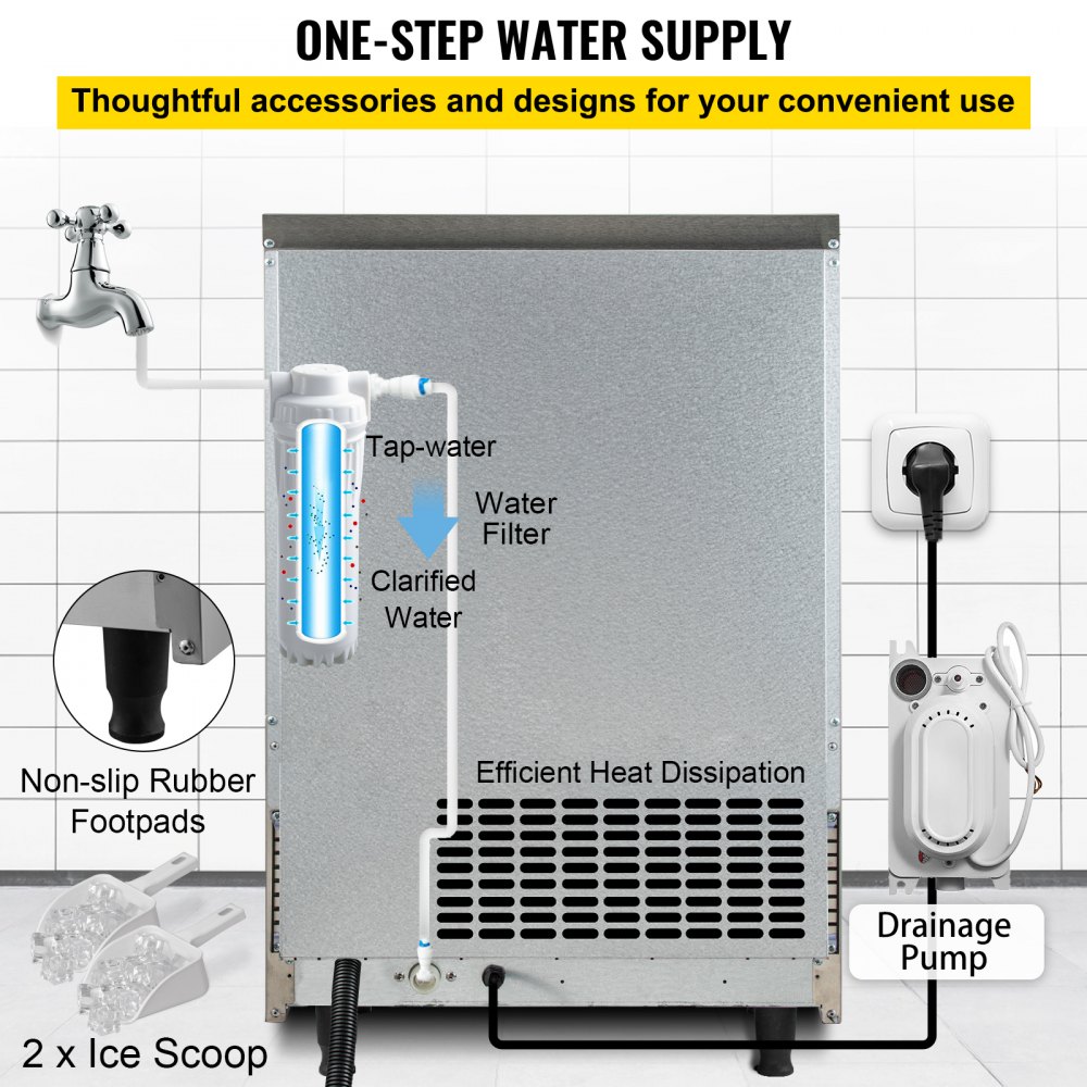 Máquina De Hielo 110kg/24h Acero Inoxidable+abs Panel De Control Inteligente Lcd